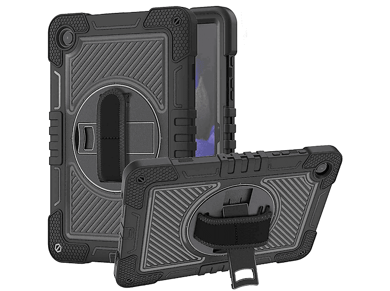 WIGENTO 360 Grad Outdoor Hybrid Tasche mit Halte-Schlaufe aufstellbar Tablethülle Backcover für Samsung Kunststoff / Silikon, Schwarz