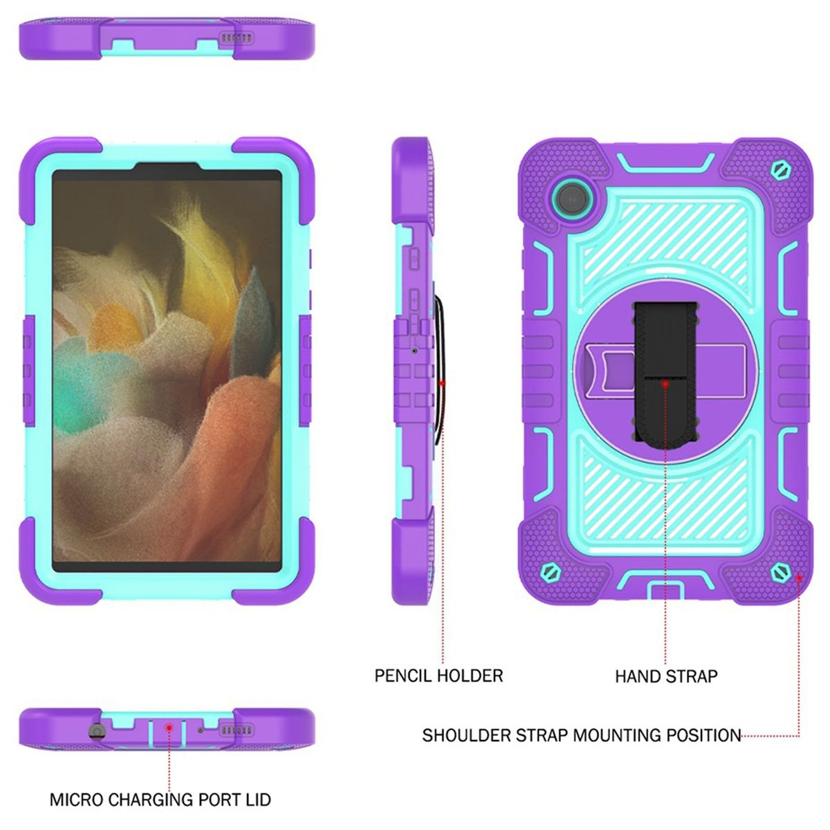 Grad Outdoor / Backcover Tasche Samsung 360 Hybrid Blau mit Lila Silikon, aufstellbar für WIGENTO / Tablethülle Kunststoff Halte-Schlaufe