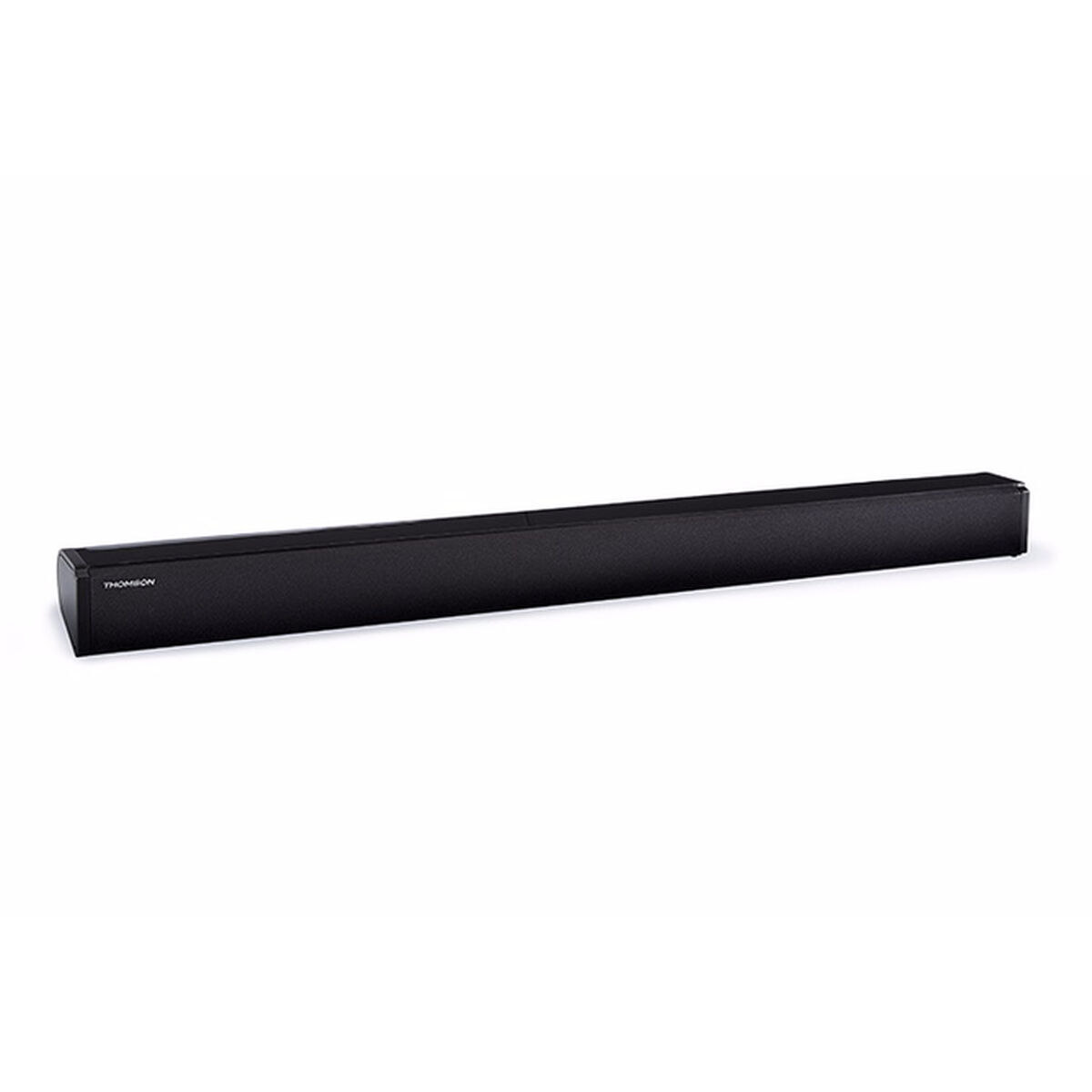 Czarny soundbar z logo Thomson. To długie, prostokątne urządzenie.