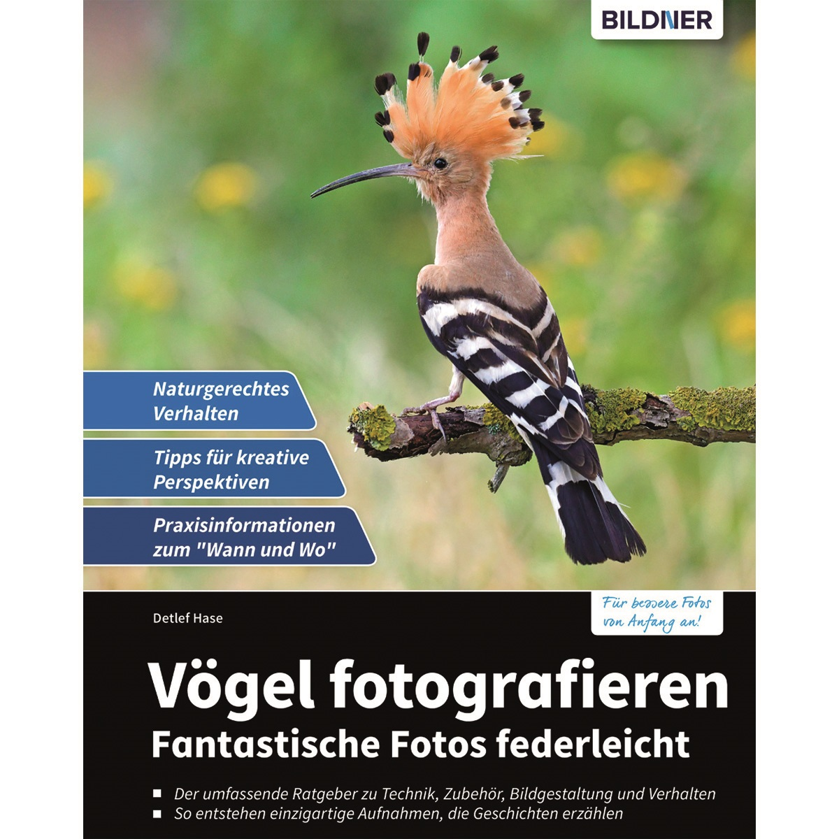 Buchcover mit Wiedehopf, Text über Vogelfotografie.