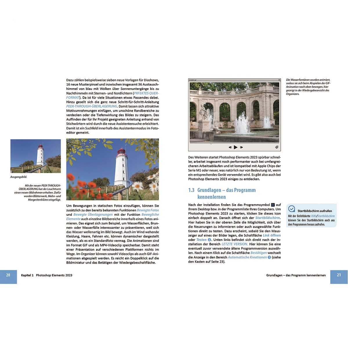 Doppelseite aus einem deutschen Magazin mit Text, Bildern und Diagrammen über Software-Funktionen.