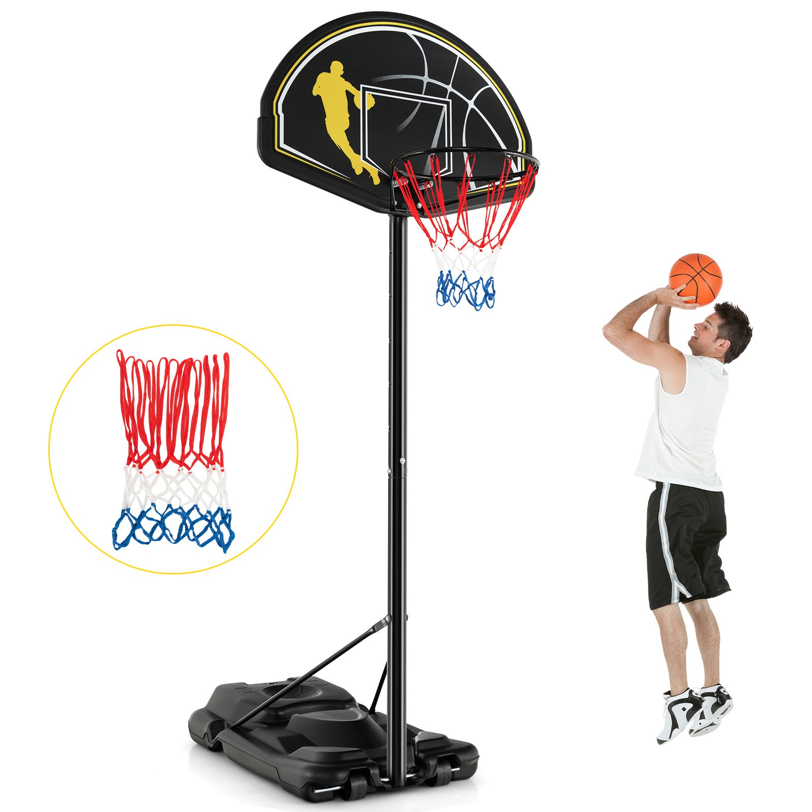 COSTWAY Basketballständer 130-305 cm höhenverstellbar Schwarz Gartenspielzeug