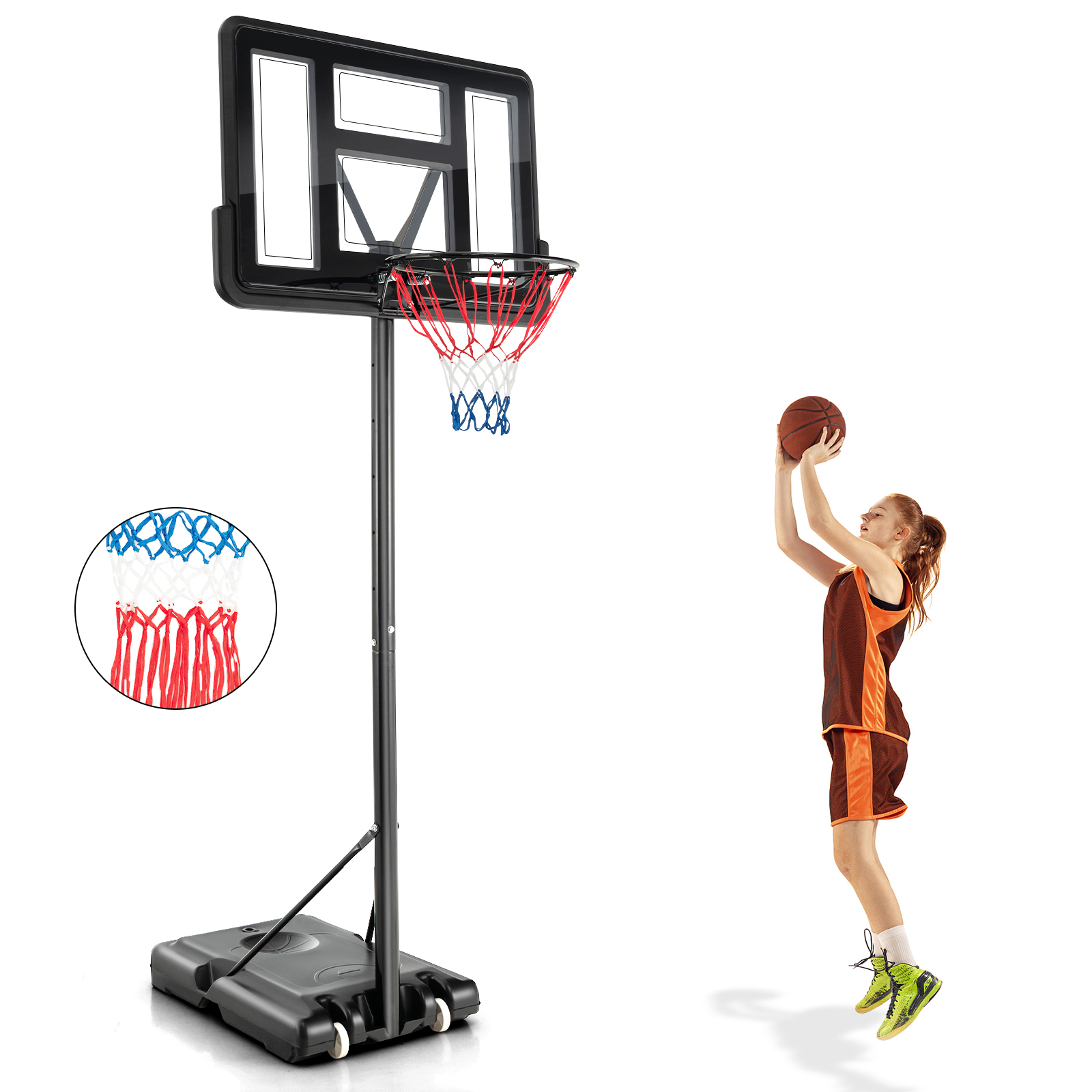 COSTWAY Basketballständer 130-305 cm Gartenspielzeug, höhenverstellbar Schwarz