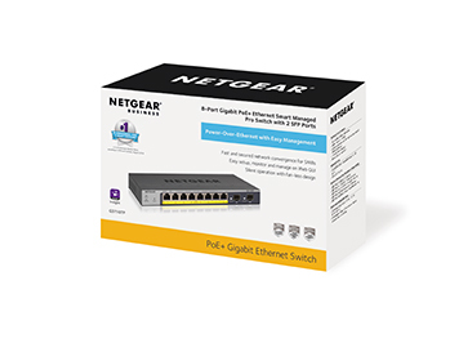 Przełącznik Netgear w pudełku.