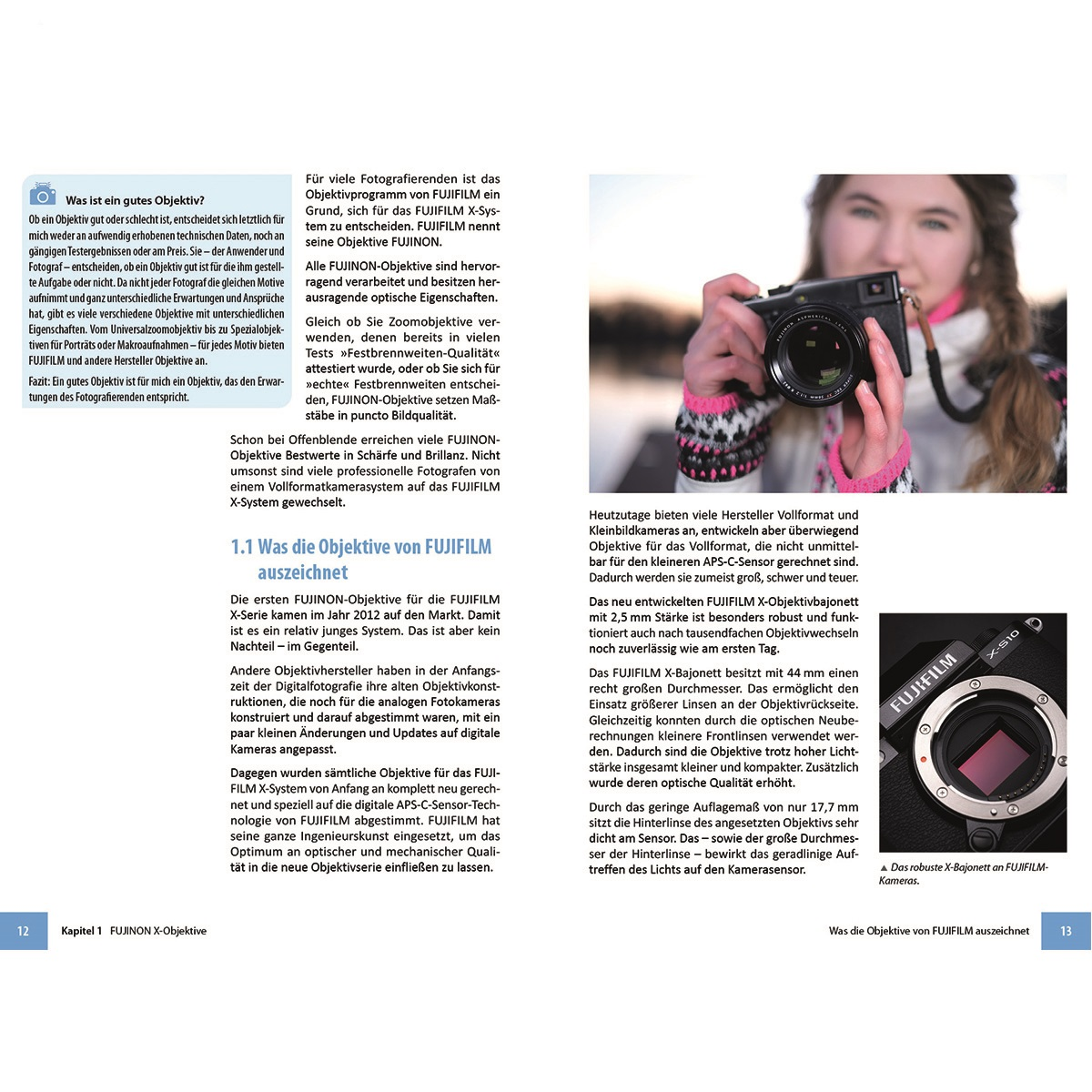 Eine Magazinseite mit einer Frau, die eine Kamera hält, und Text.