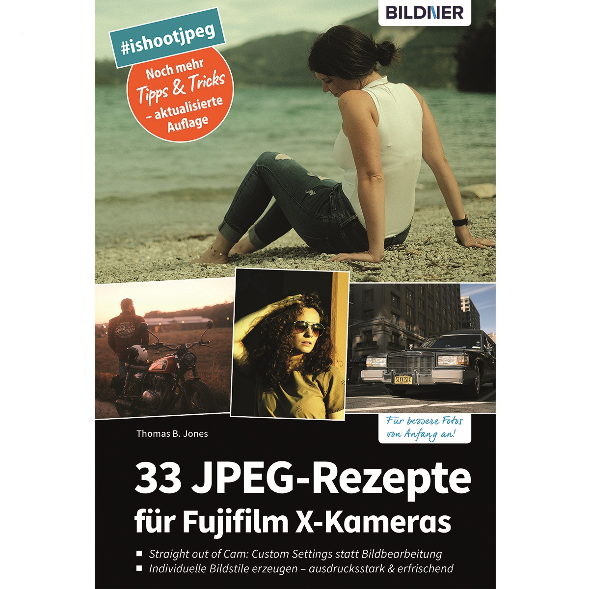 Buchcover mit einer Frau am Strand und anderen Fotos zum Thema Fotografie.