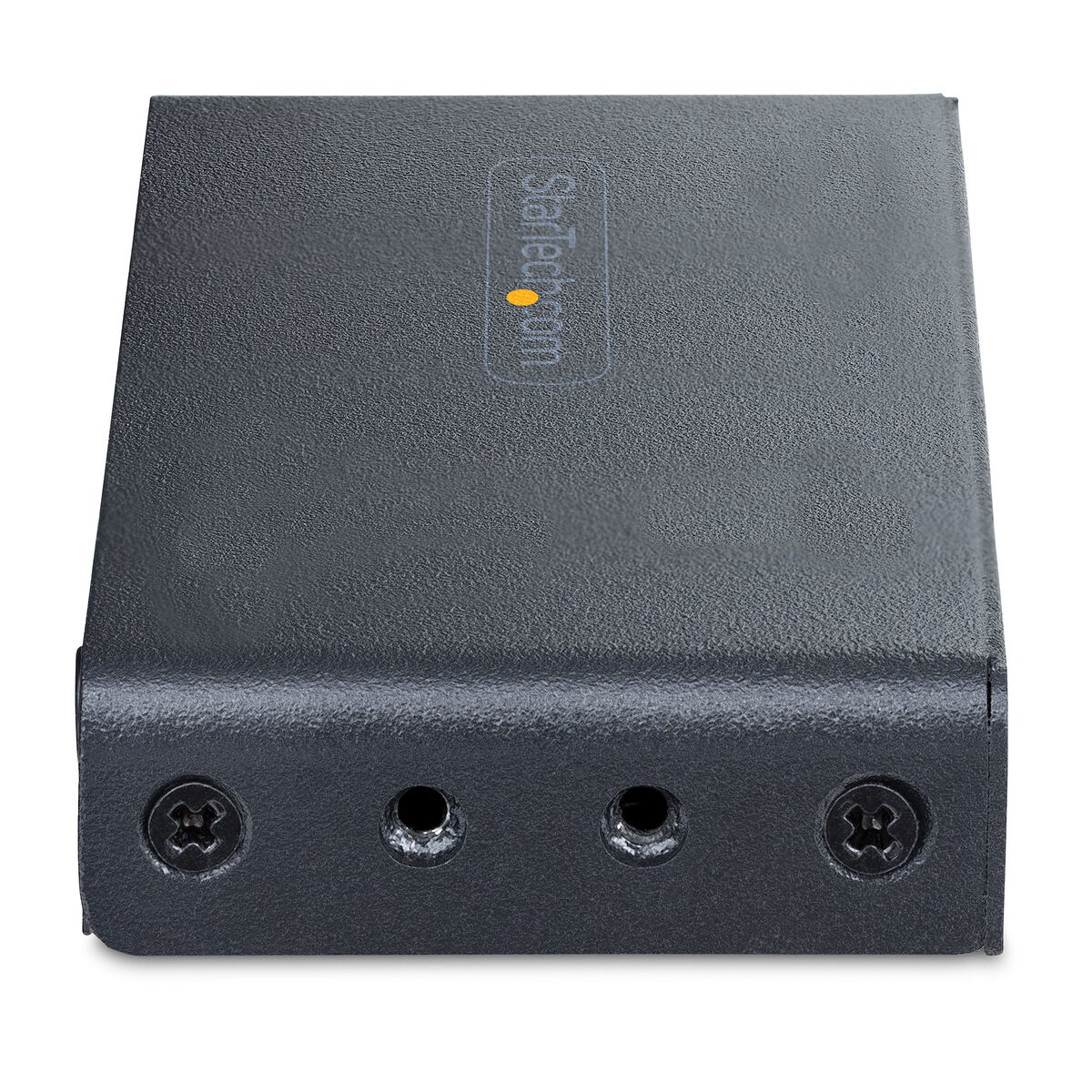 Custodia nera Startech con viti e tre porte di ingresso.