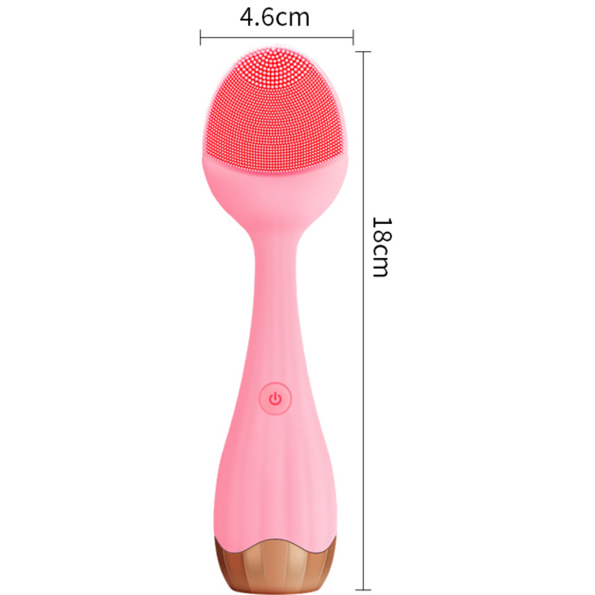 Rosa Gesichtsbürste mit Maßen.