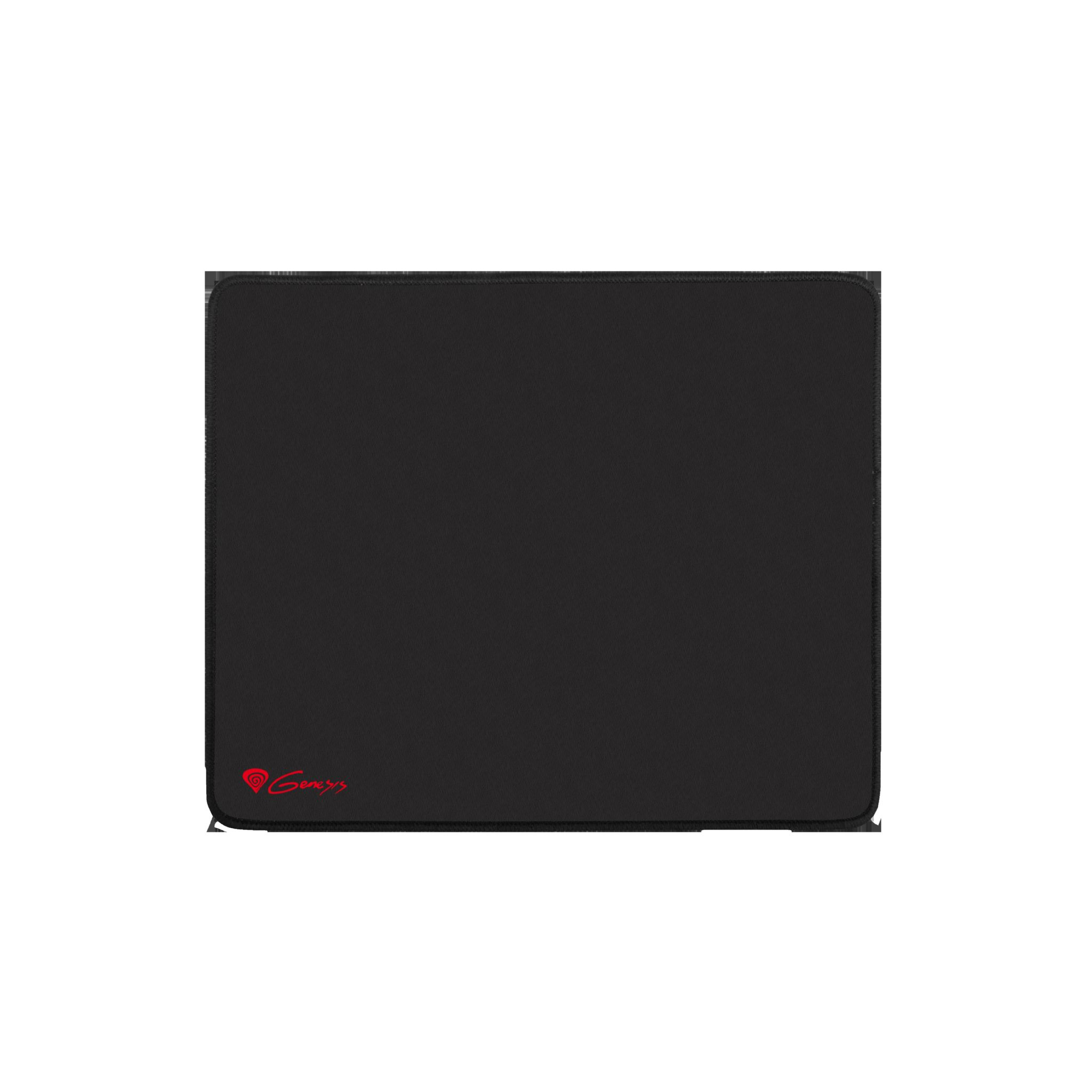 Tapis de souris noir avec logo Genesis rouge. Fond noir.