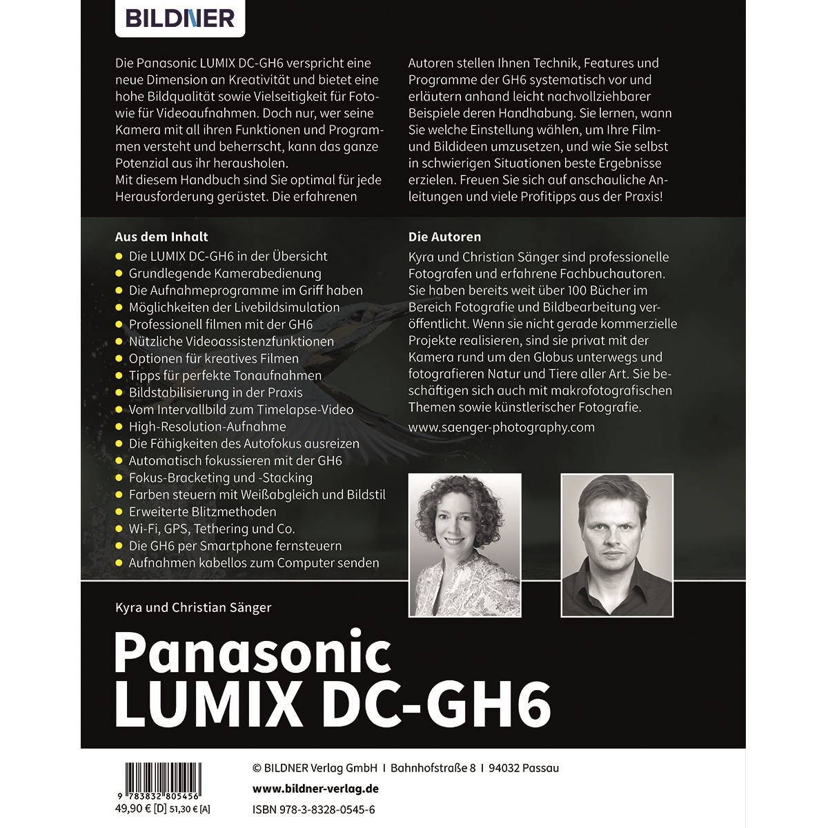 Ein Buchcover mit Text über die Panasonic LUMIX DC-GH6 Kamera.