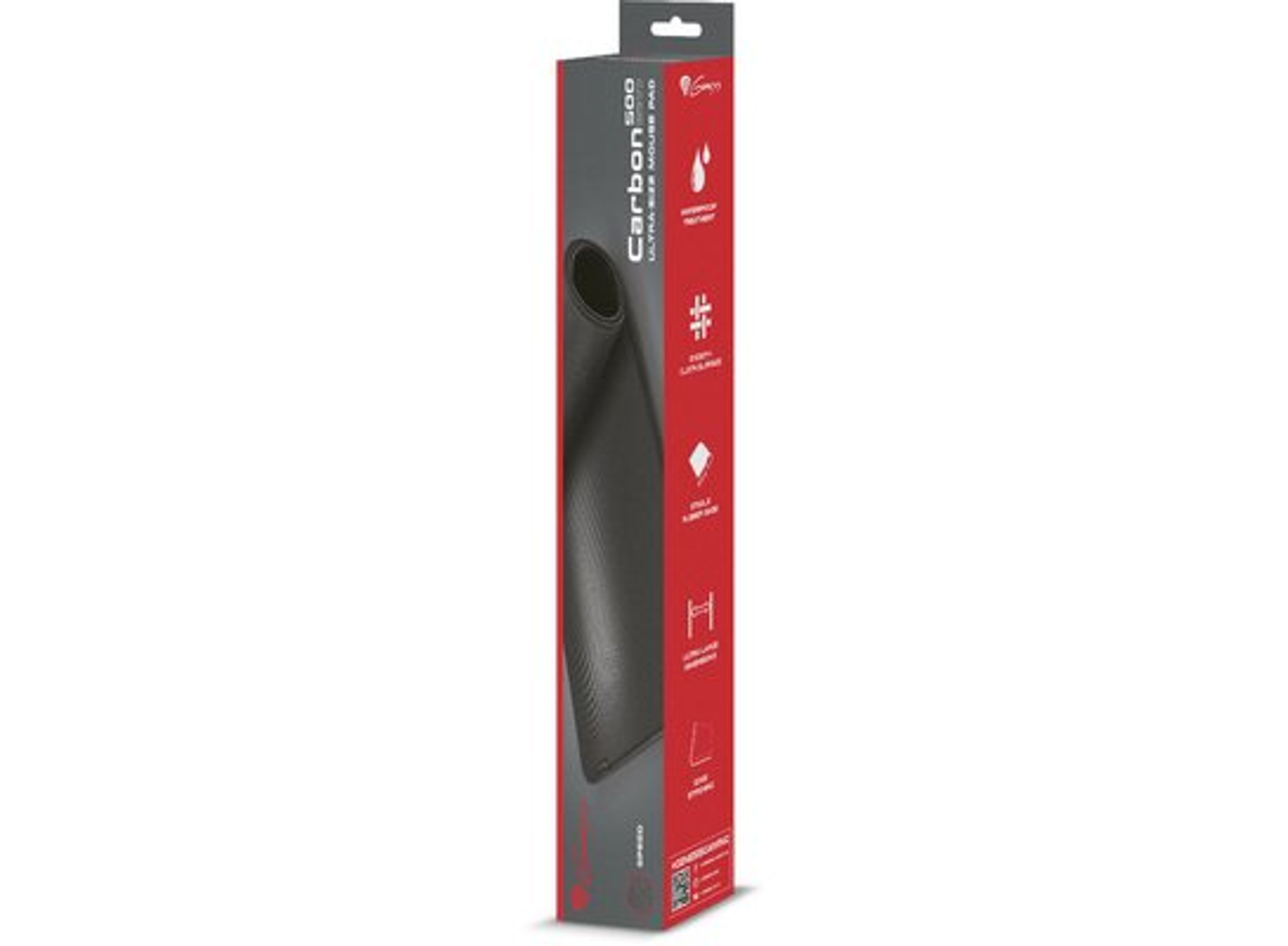 A tall, rectangular box. The box is black and red, with the mousepad inside.