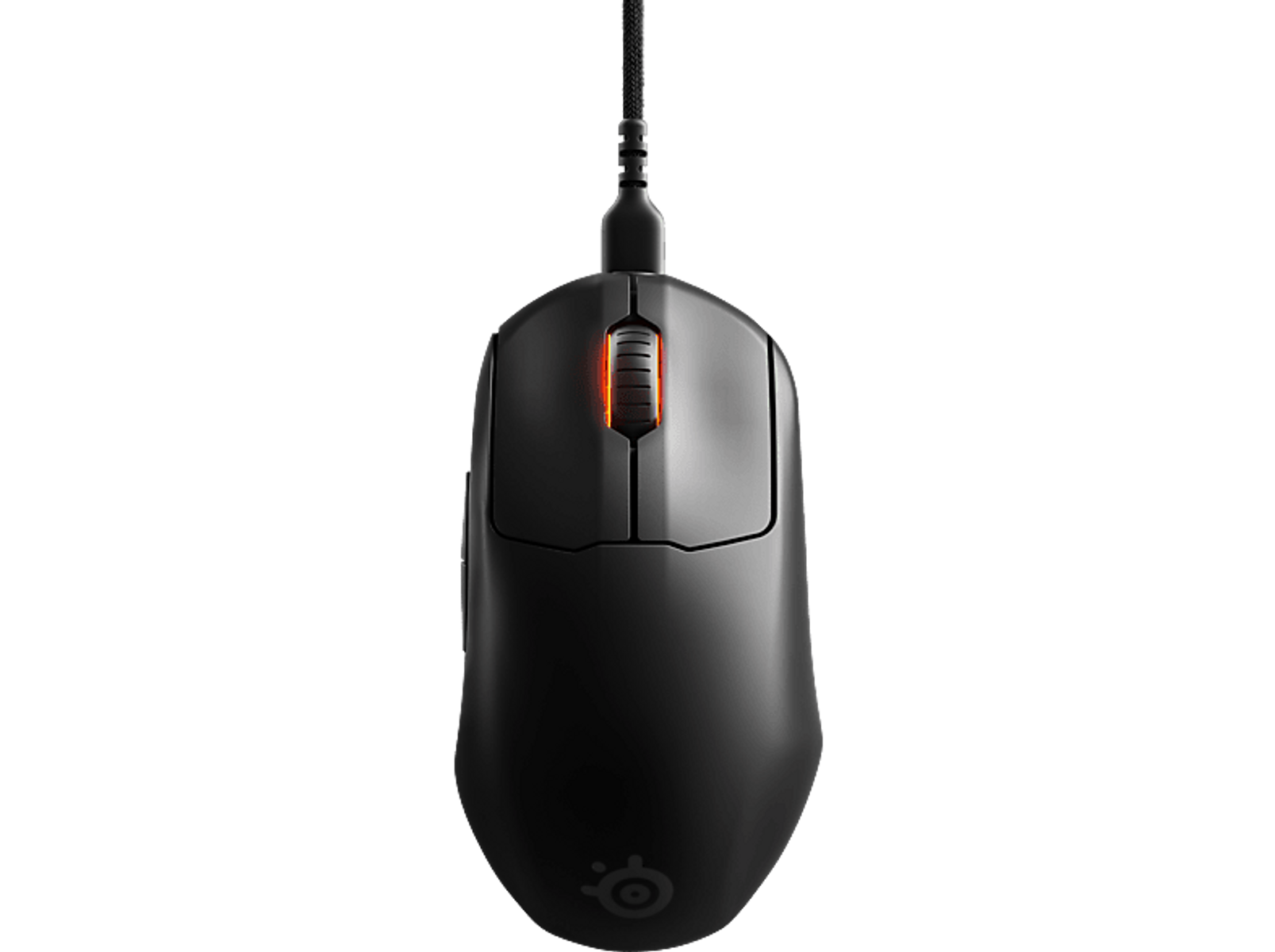 Eine schwarze Maus mit einem rot-orangenen Scrollrad.