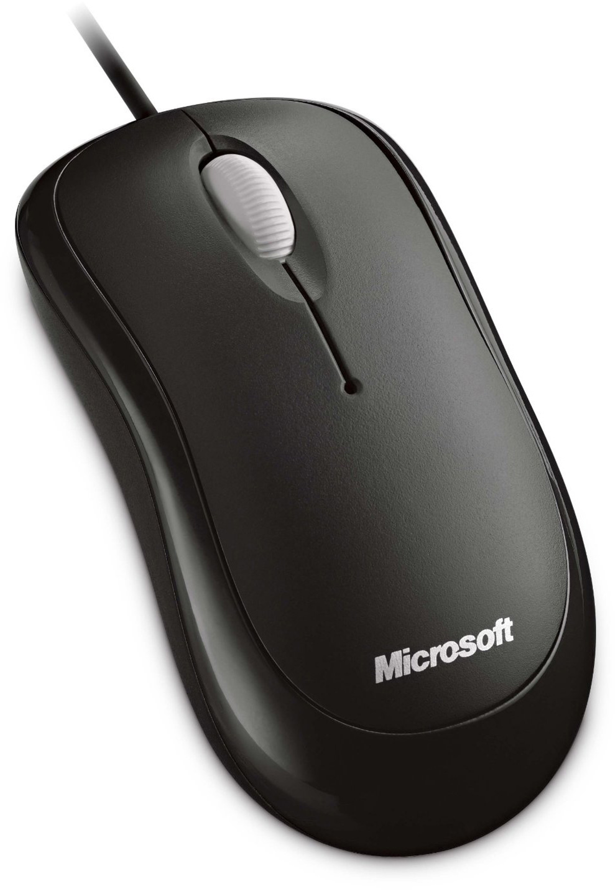 Ratón Microsoft negro, vista superior.