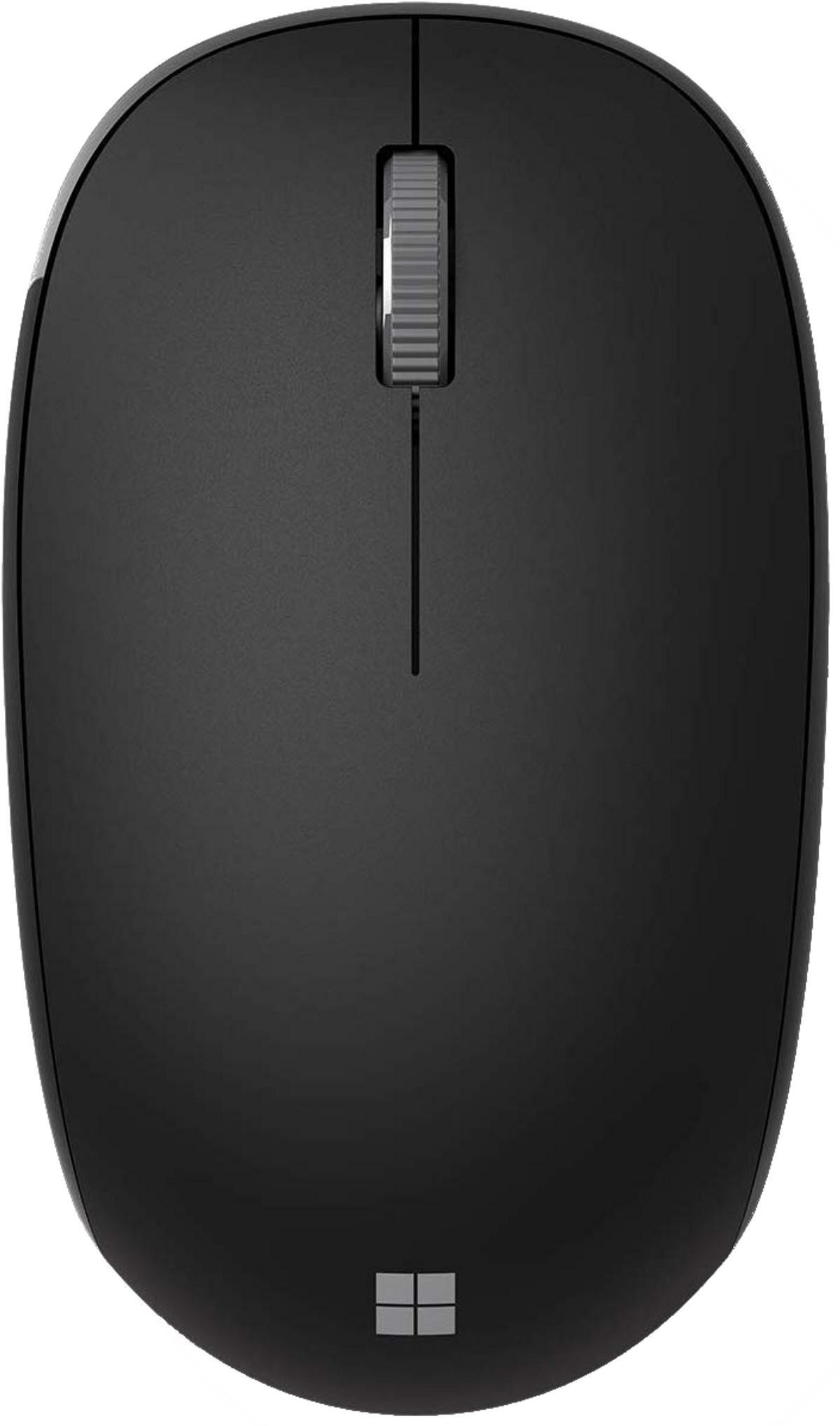 Czarna mysz z kółkiem przewijania na białym tle. Logo Microsoft widoczne.