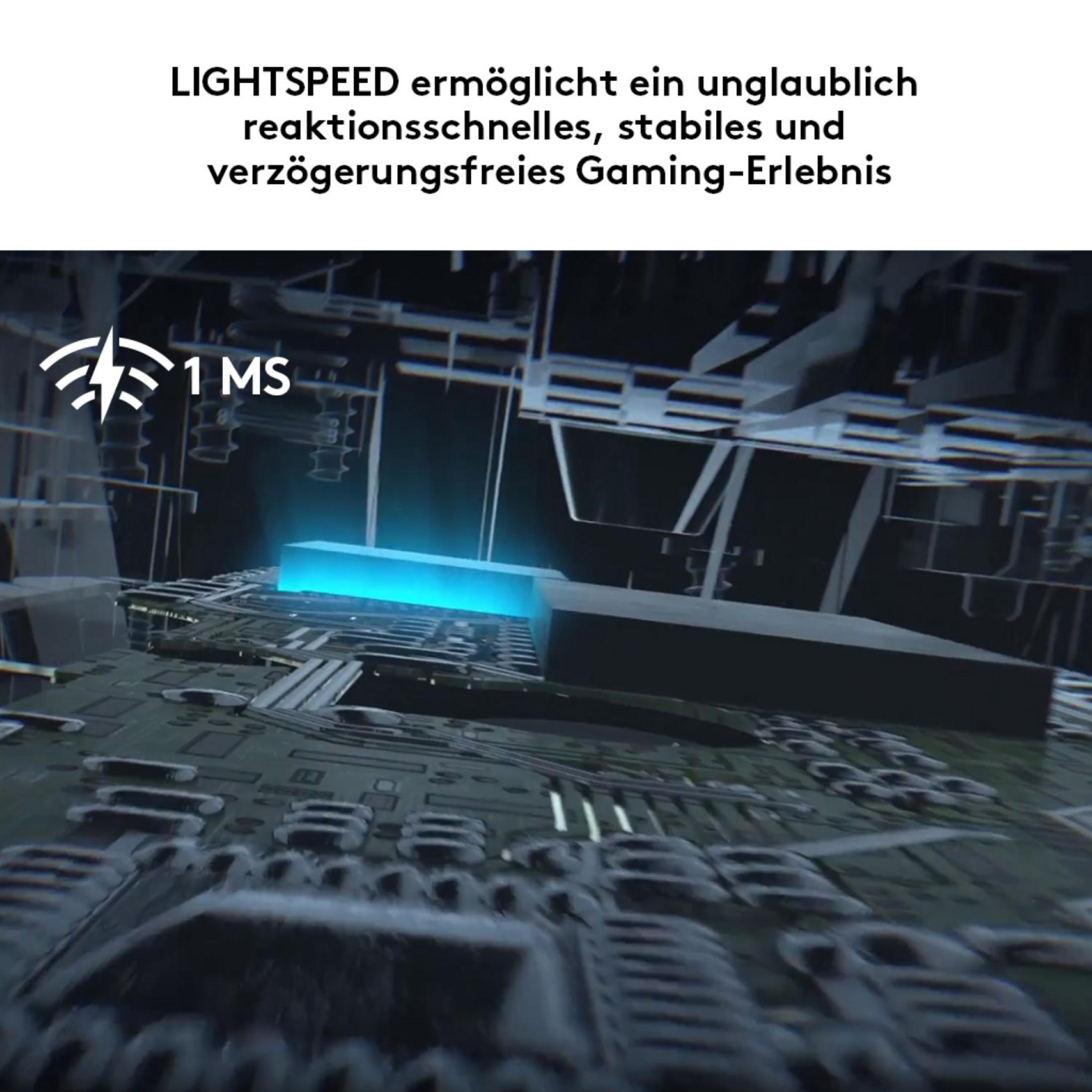 Układ scalony z niebieskim podświetleniem i tekstem o Lightspeed i 1 ms.