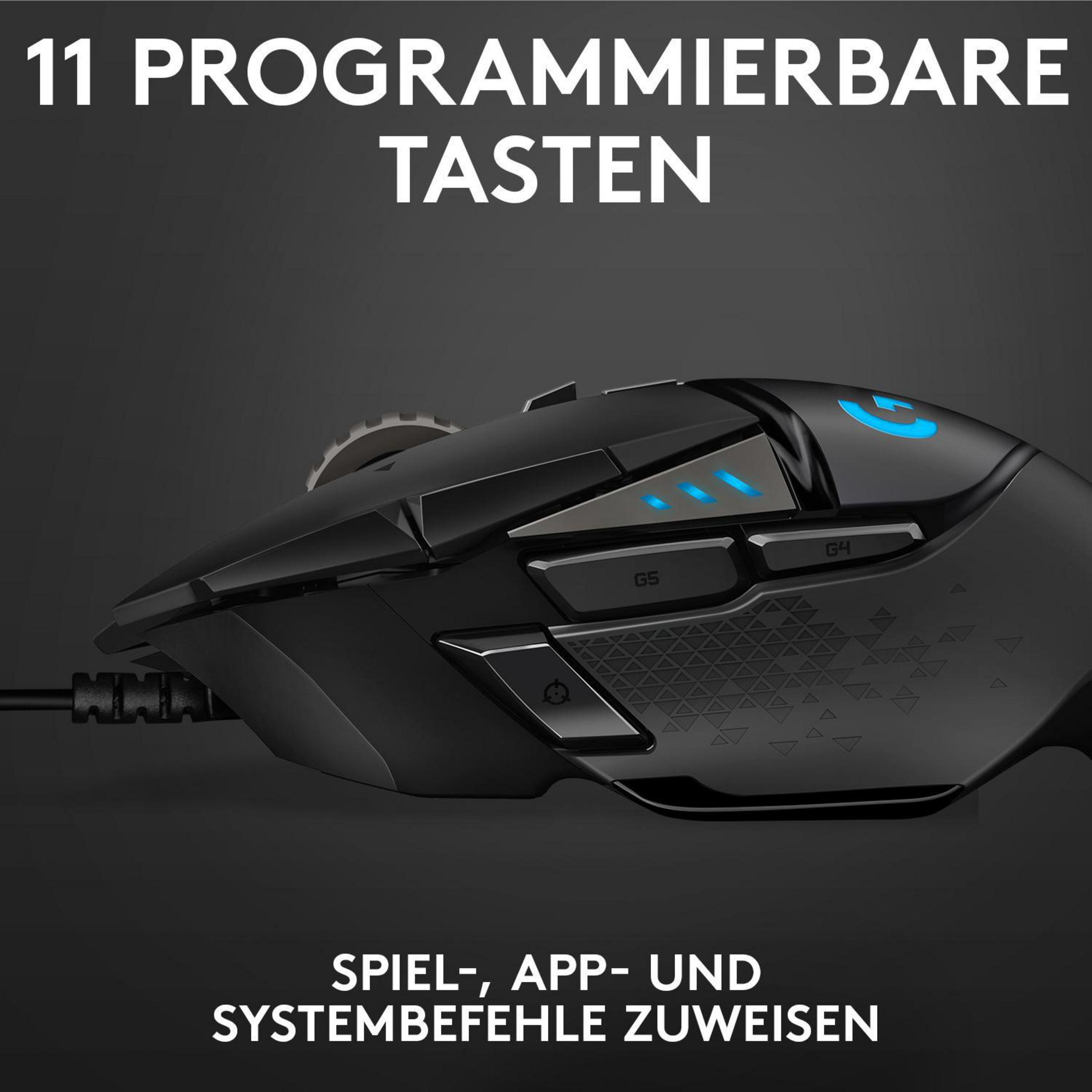 A black gaming mouse with multiple buttons, the text says '11 programmable buttons'.