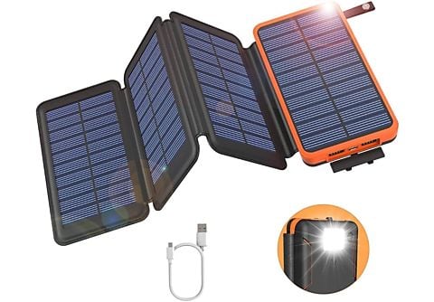 Powerbank - Cargador solar con 2 puertos de salida y 1 de entrada SYNTEK,  3, Naranja