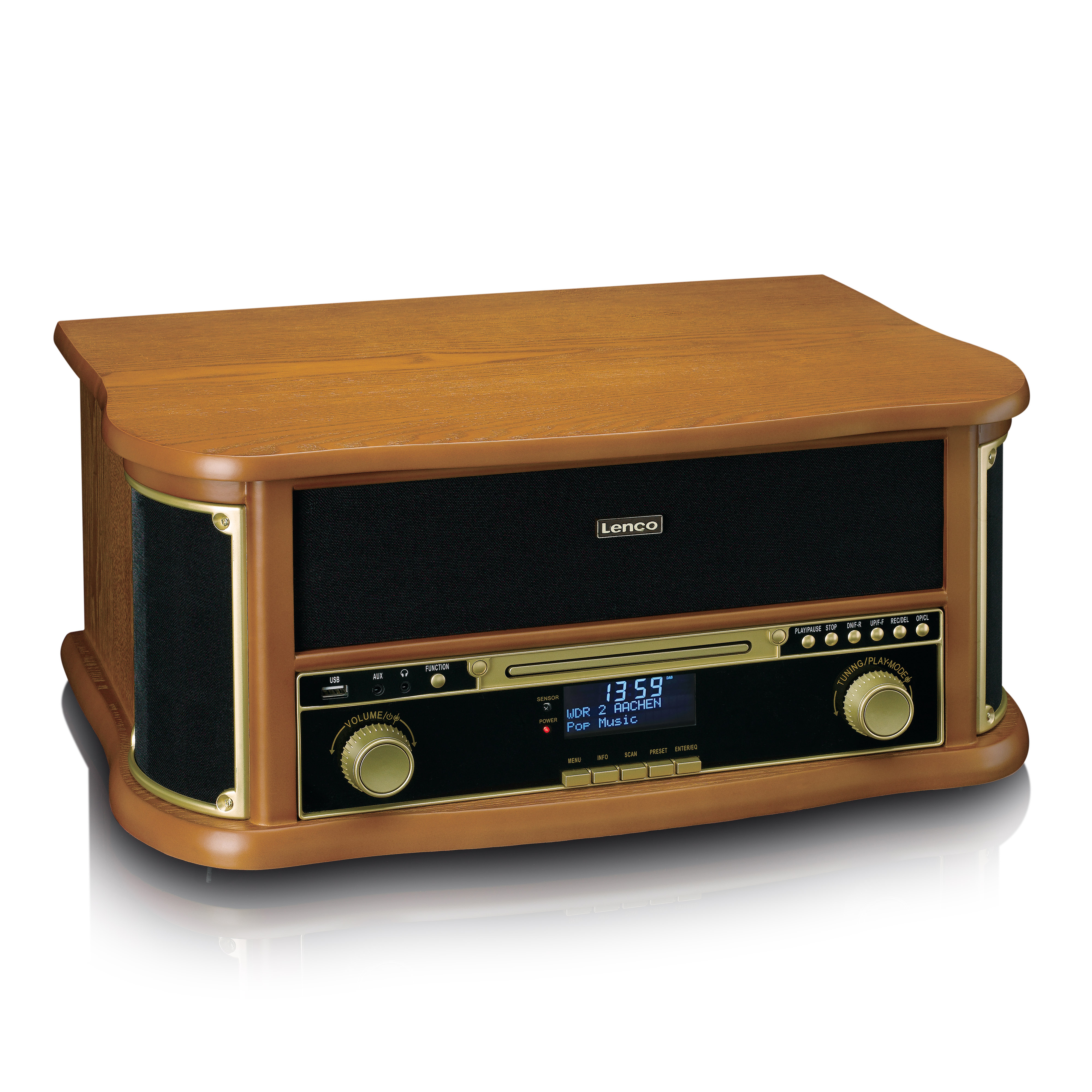 LENCO Classic Phono TCD-2571 Retro Bluetooth USB DAB+/FM Radyo CD Kaset Pikap Ahşap