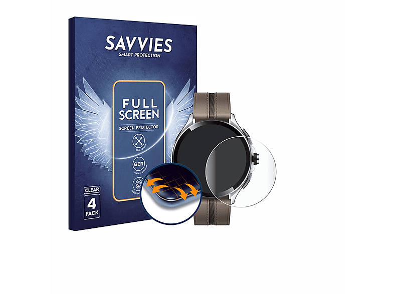 SAVVIES 4x Flex Full-Cover 3D Curved Schutzfolie(für Xiaomi Watch 2 Pro)