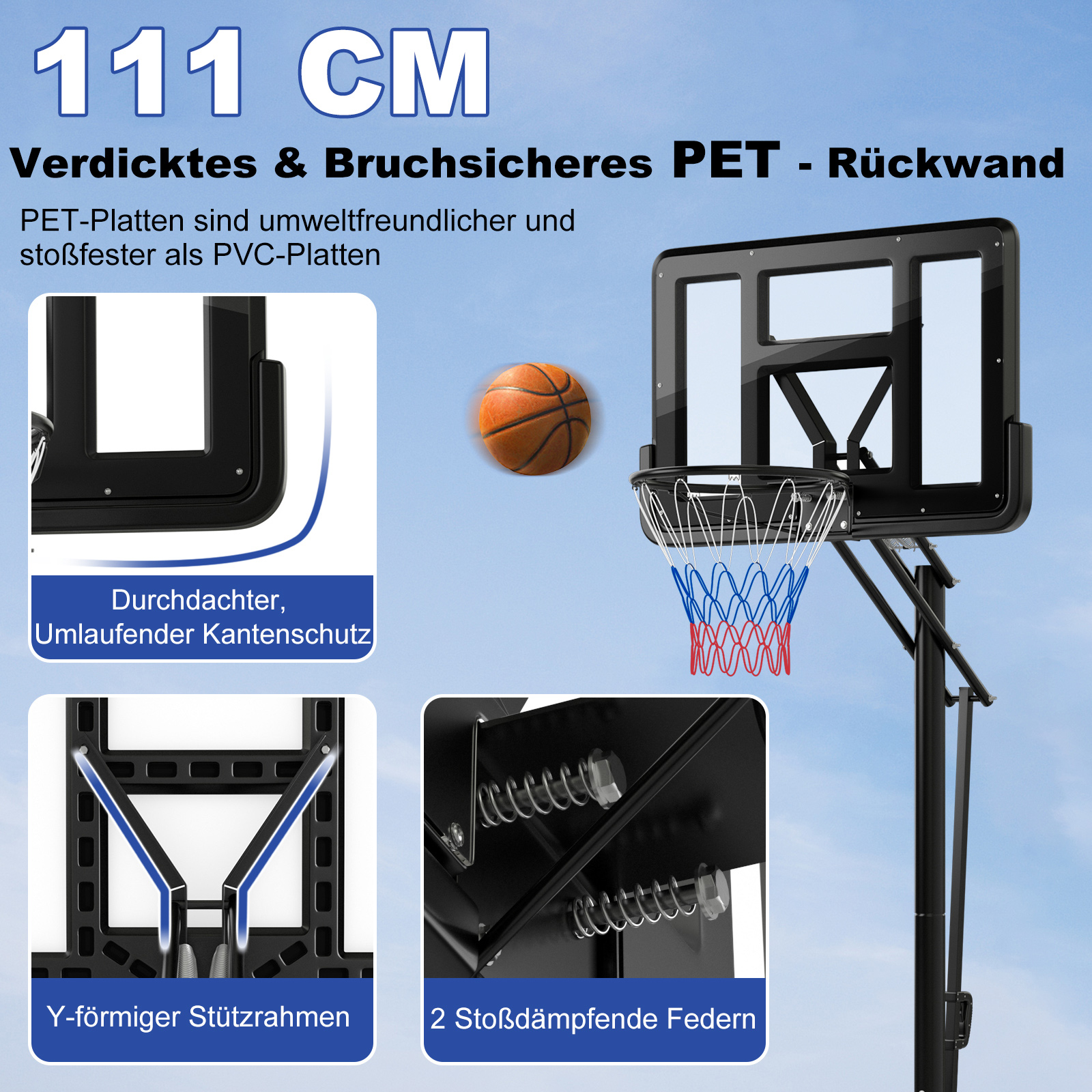 cm Gartenspielzeug, höhenverstellbar COSTWAY Basketballständer Schwarz 145-305