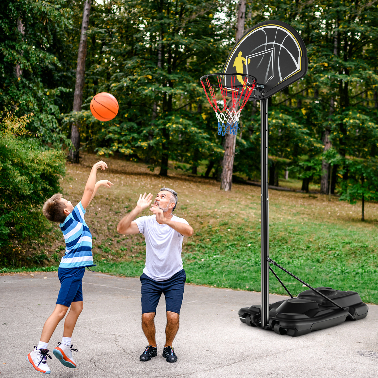 COSTWAY Basketballständer 130-305 cm höhenverstellbar Schwarz Gartenspielzeug