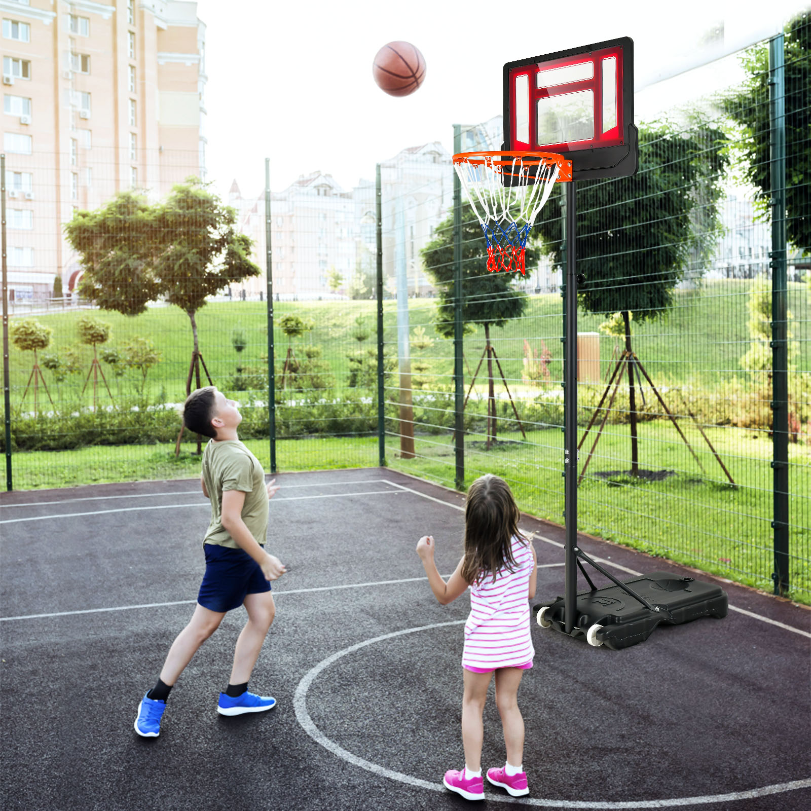 COSTWAY Basketballständer 154-210 cm höhenverstellbar Schwarz Gartenspielzeug