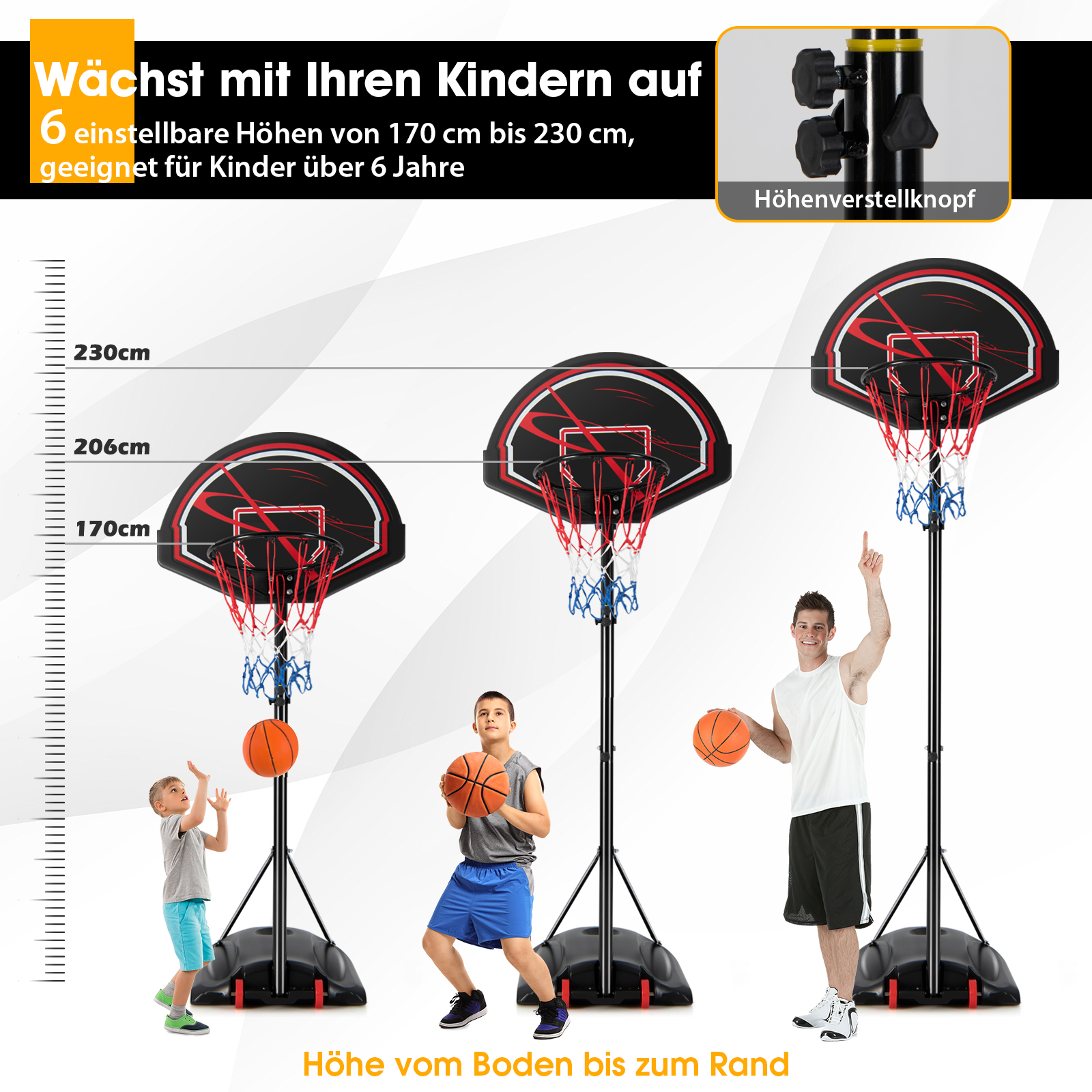 Gartenspielzeug, Schwarz höhenverstellbar Basketballständer COSTWAY 170-230 cm