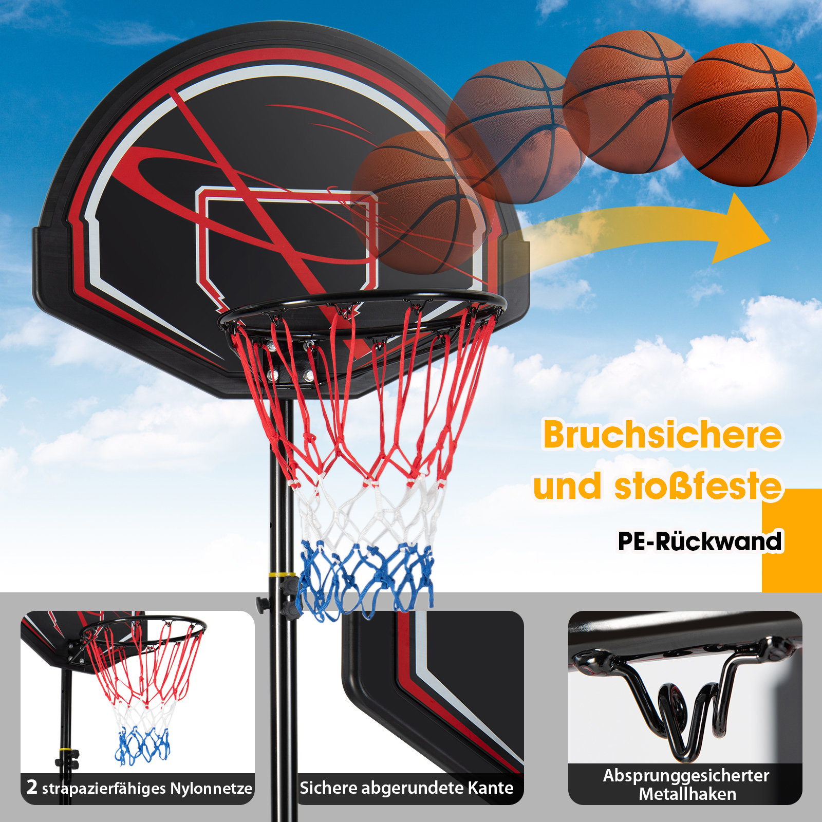 COSTWAY Basketballständer 170-230 cm höhenverstellbar Schwarz Gartenspielzeug