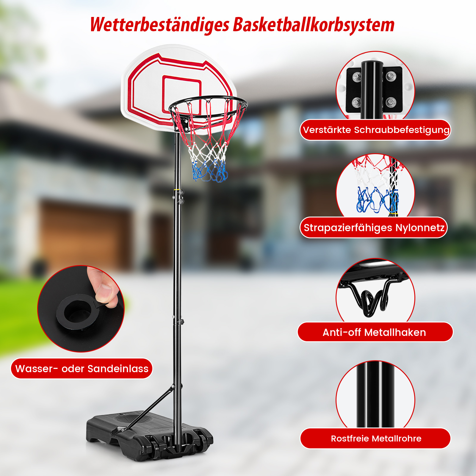 COSTWAY Basketballständer 158-210 Schwarz höhenverstellbar Gartenspielzeug, cm