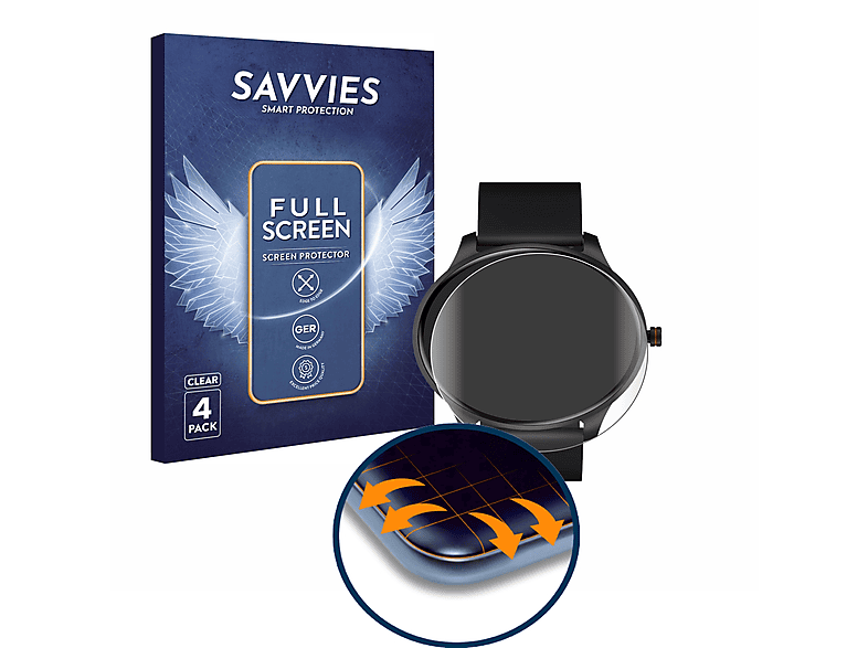 SAVVIES 4x Flex Full-Cover 3D Curved Schutzfolie(für Cubot C9) | Smartwatch Schutzfolien & Gläser