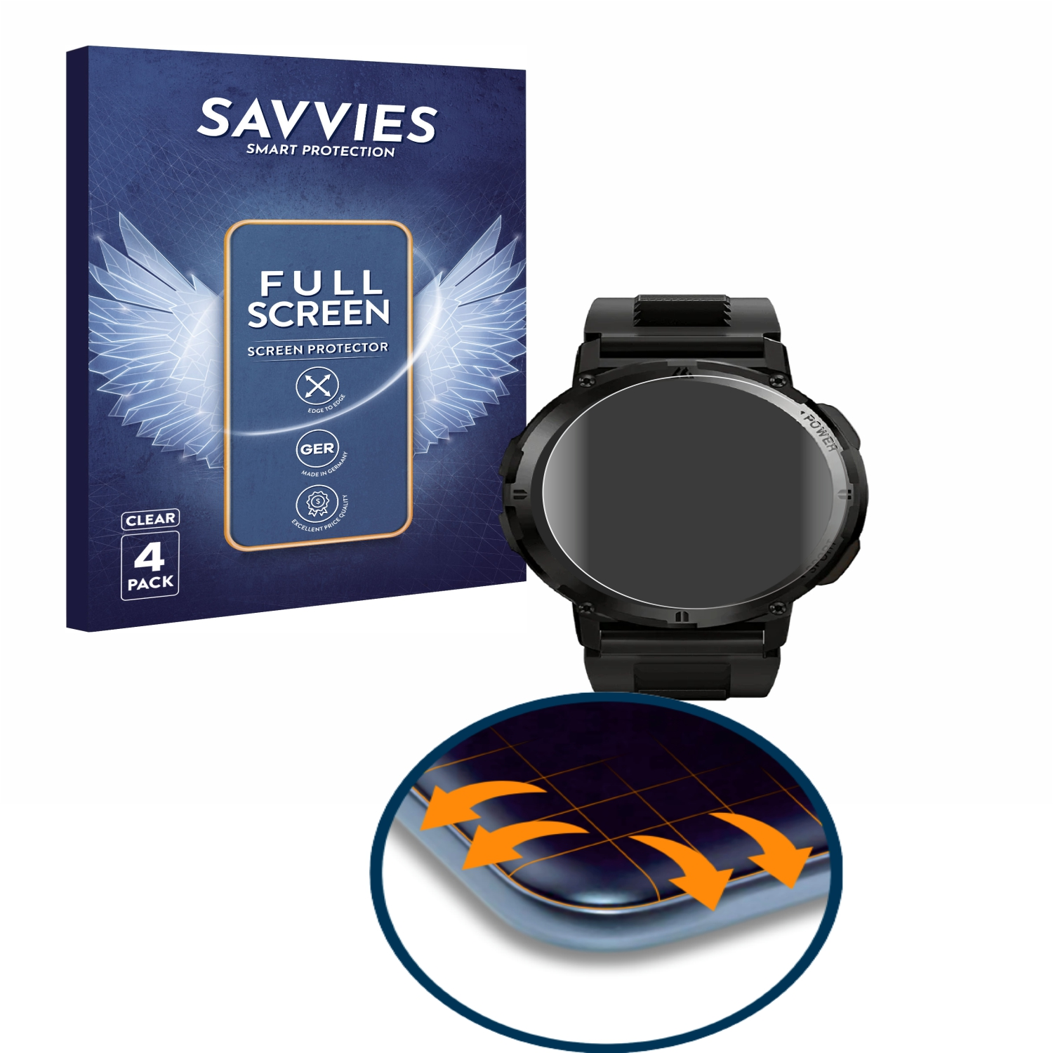 SAVVIES 4x Flex 3D Curved Smartwatch) The Njord Schutzfolie(für Mountaineer Full-Cover Gear