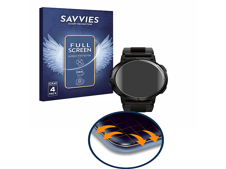 Schutzfolie(für Full-Cover The 4x Flex Njord Curved Mountaineer Smartwatch) Gear SAVVIES 3D