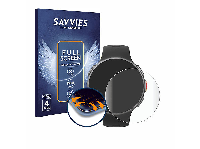 SAVVIES 4x Flex Full-Cover 3D Curved Schutzfolie(für Polar Vantage V) | Smartwatch Schutzfolien & Gläser