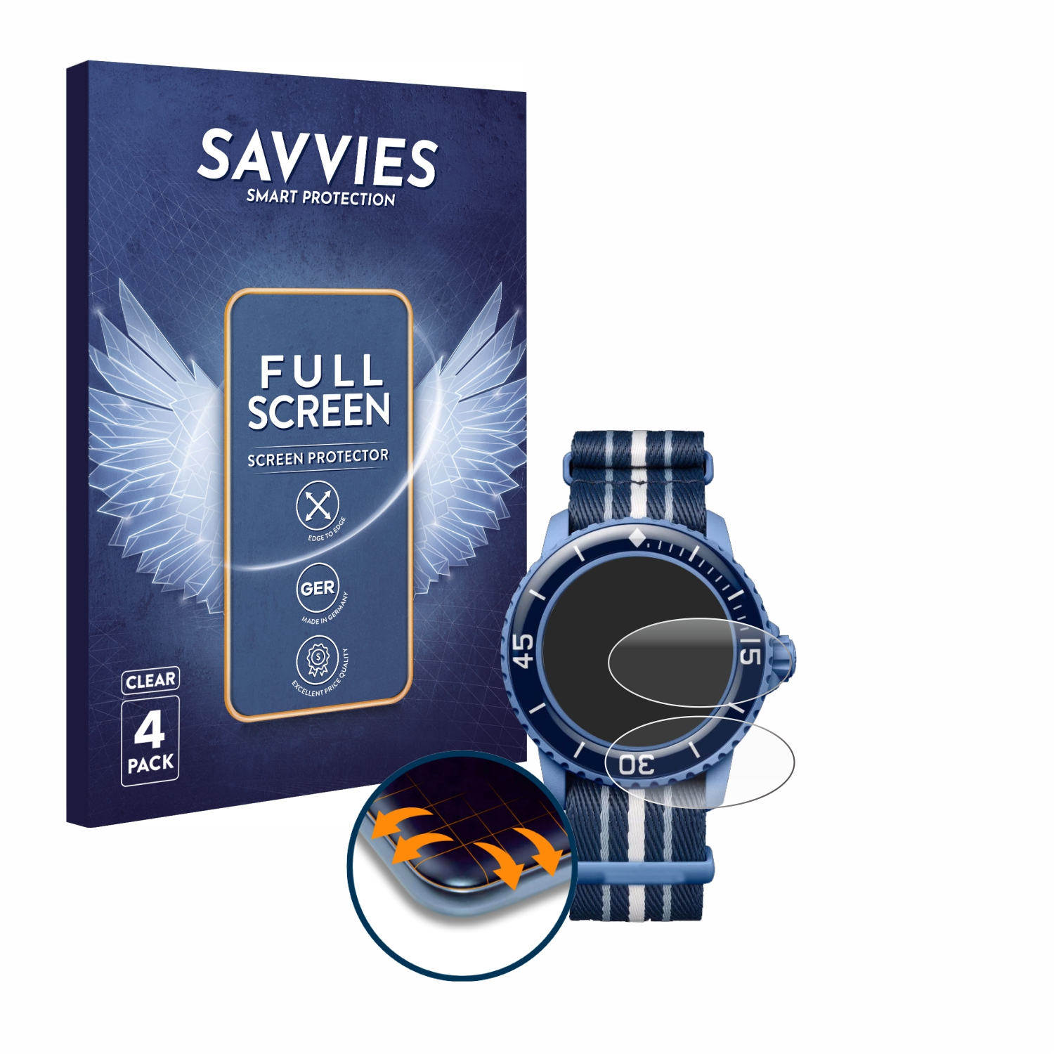 Schutzfolie(für Fifty Curved SAVVIES Flex 4x Blancpain Fathoms) Scuba Full-Cover Swatch 3D x