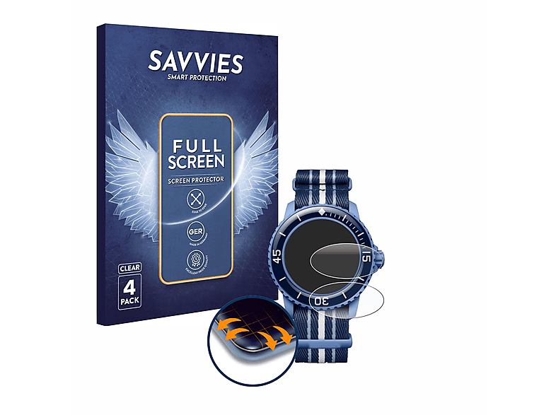 SAVVIES 4x Flex Full-Cover 3D Curved Schutzfolie(für Blancpain x Swatch Scuba Fifty Fathoms)