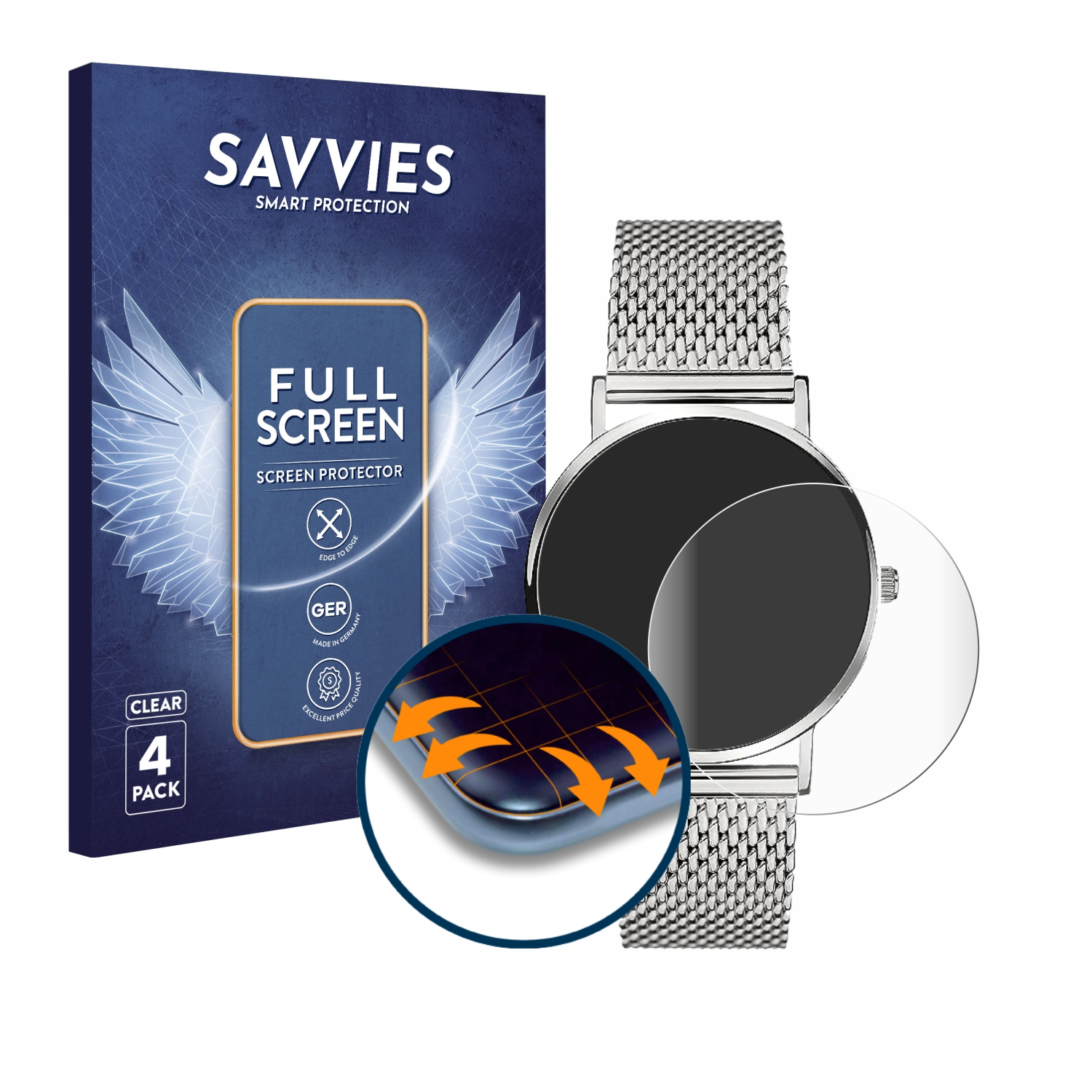 SAVVIES 4x Flex Case (34 Full-Cover Schutzfolie(für Mesh New 3D Liebeskind mm)) Curved