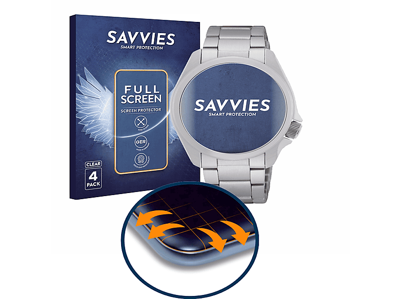 SAVVIES 4x Flex Full-Cover 3D Curved Schutzfolie(für Seiko 5 Sports SRPH49K1)