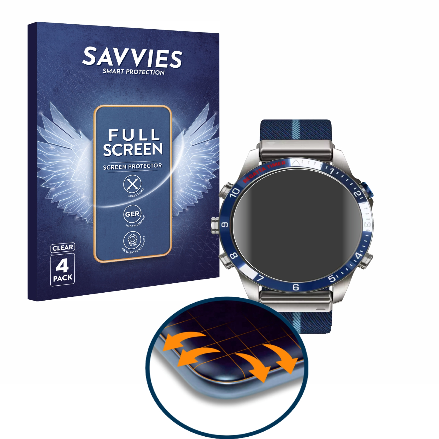 4x 3D Full-Cover Captain Marq Flex (Gen Garmin SAVVIES Schutzfolie(für 2)) Curved