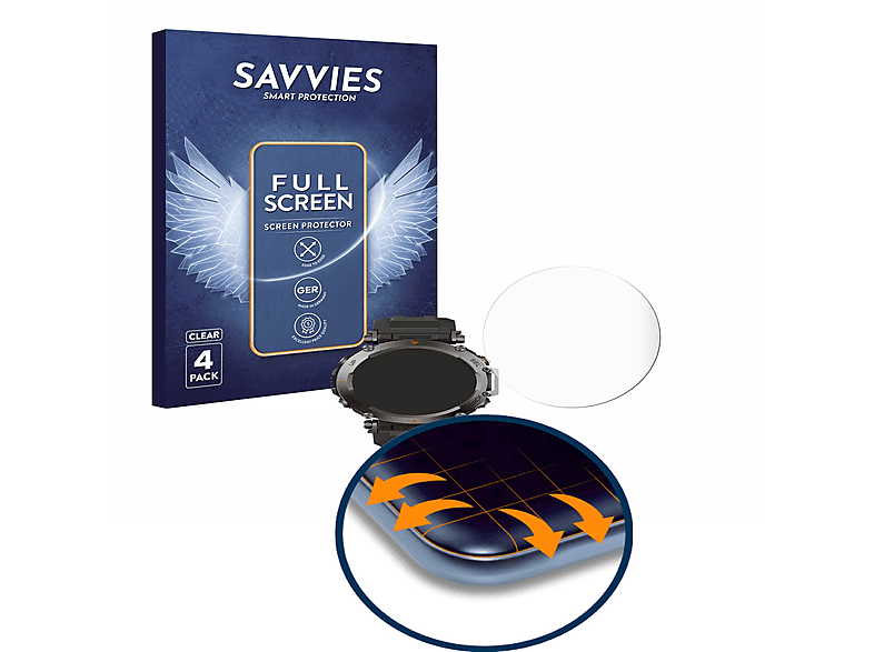 SAVVIES 4x Flex Full-Cover 3D Curved Schutzfolie(für Huami Amazfit T-Rex Ultra)