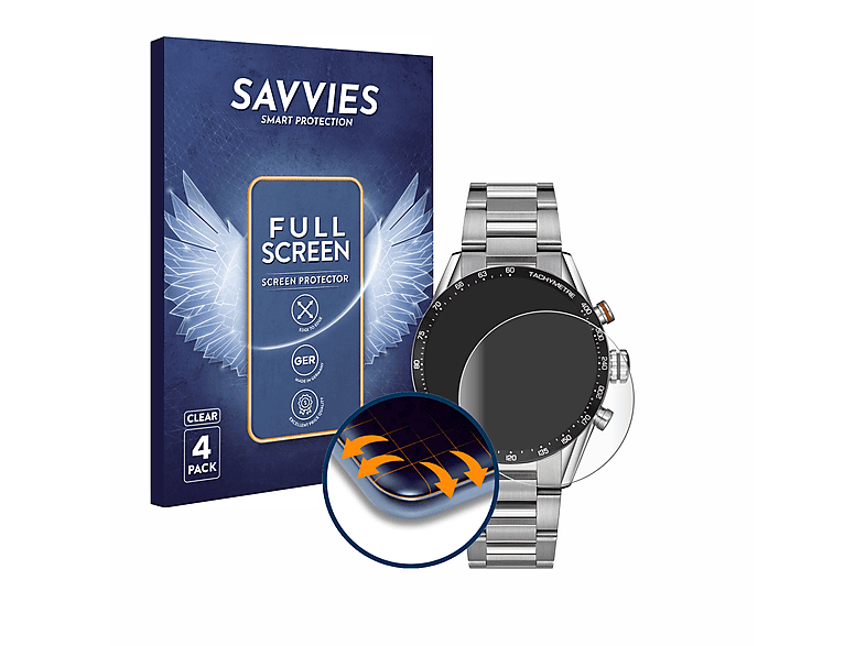 SAVVIES 4x Flex Full-Cover 3D Curved Schutzfolie(für TAG Heuer Carrera Calibre 16)