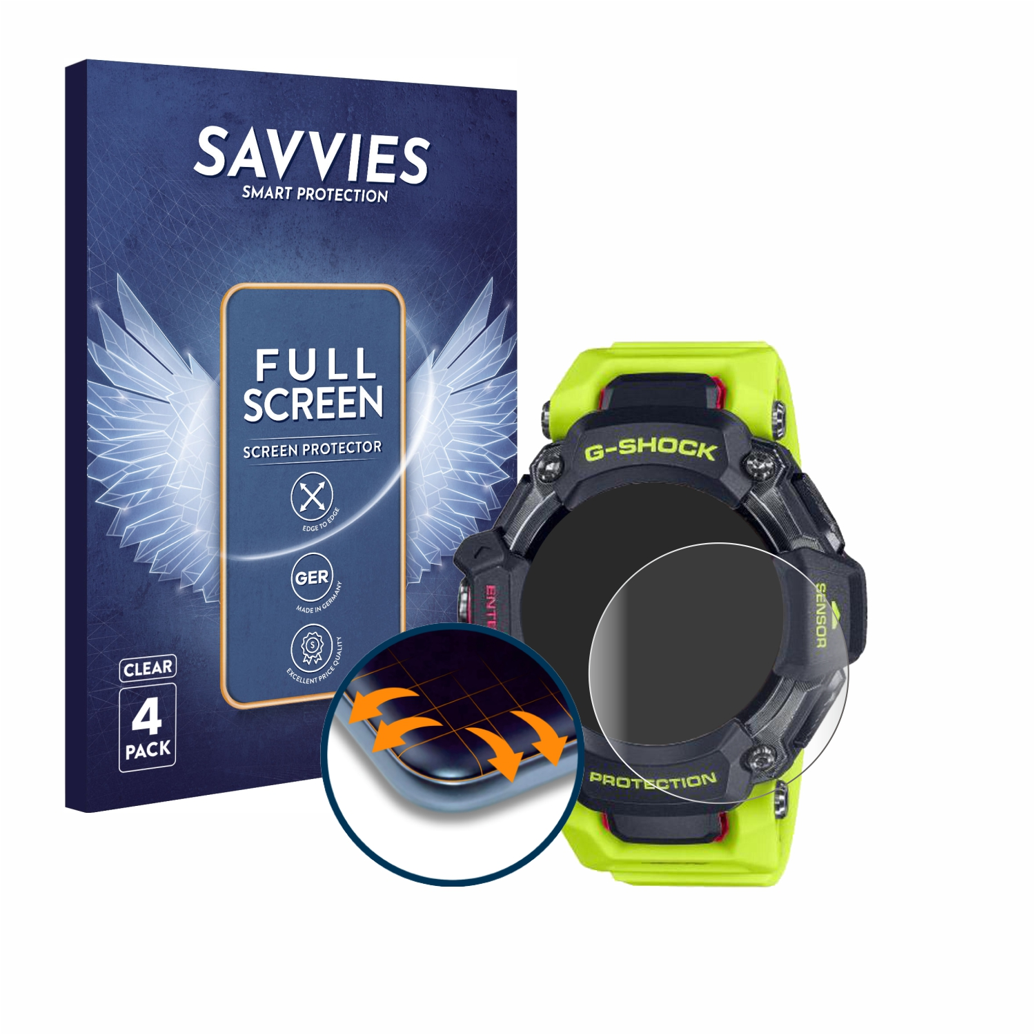 SAVVIES 4x Flex Full-Cover Schutzfolie(für Casio Curved G-Shock 3D GBD-H2000)
