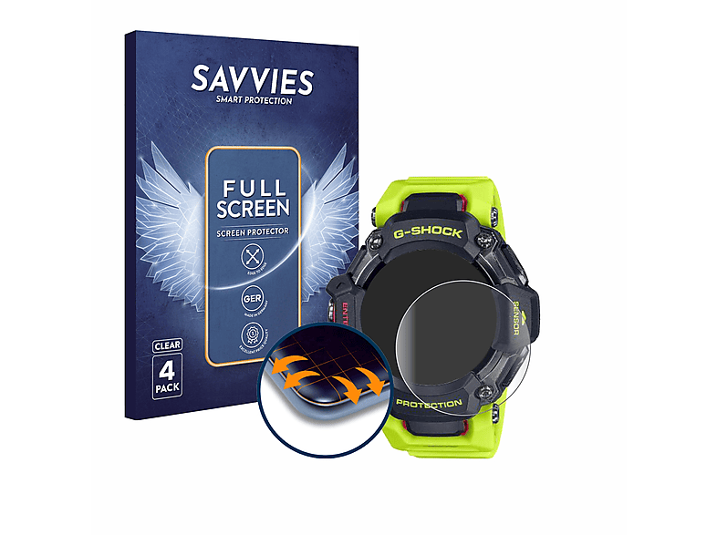 SAVVIES 4x Flex Full-Cover 3D Curved Casio Schutzfolie(für GBD-H2000) G-Shock