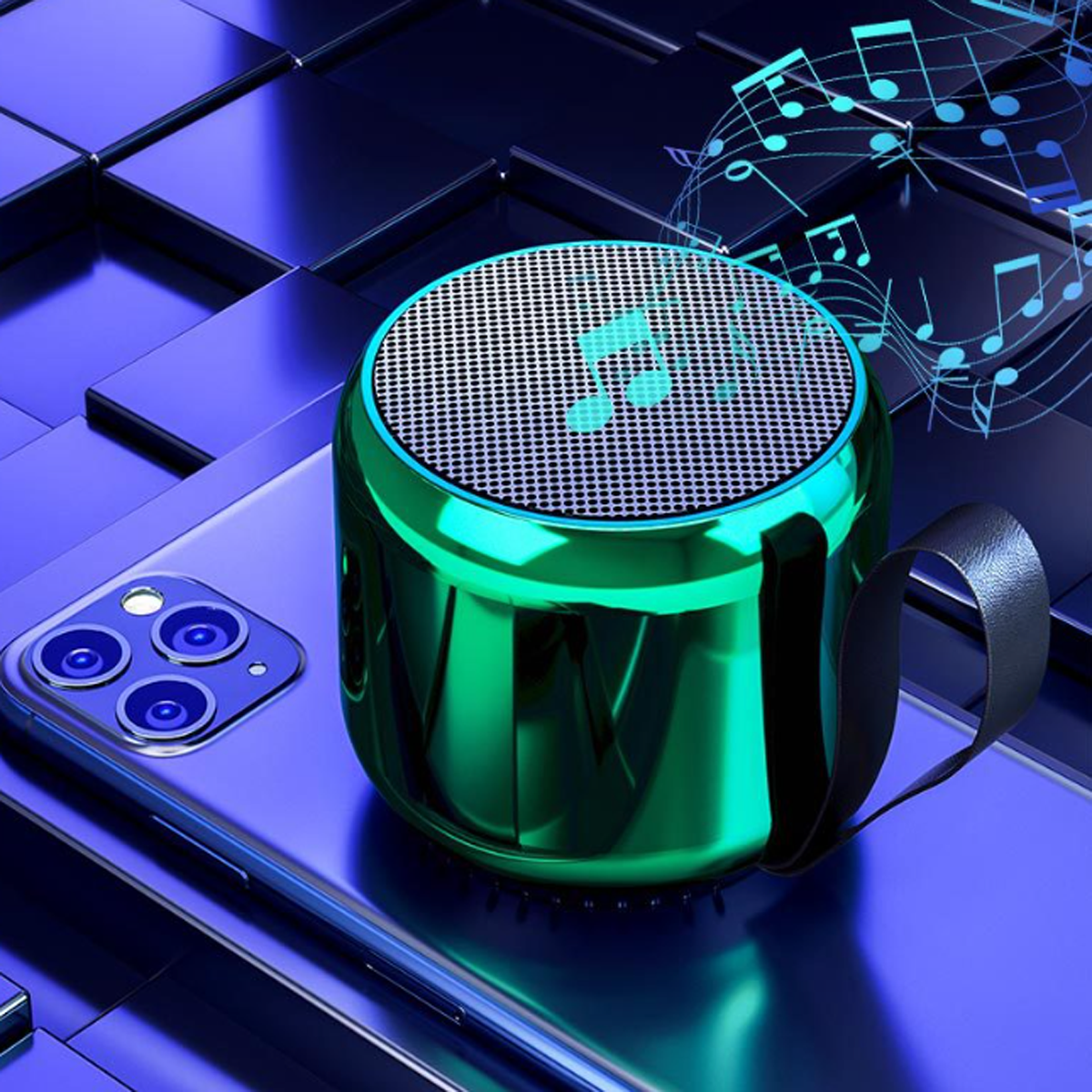 Blau Bluetooth-Lautsprecher, Stereo-Sound, Kleiner Bluetooth-Lautsprecher aus TWS-Verbindung BYTELIKE Galvanik-Metall,