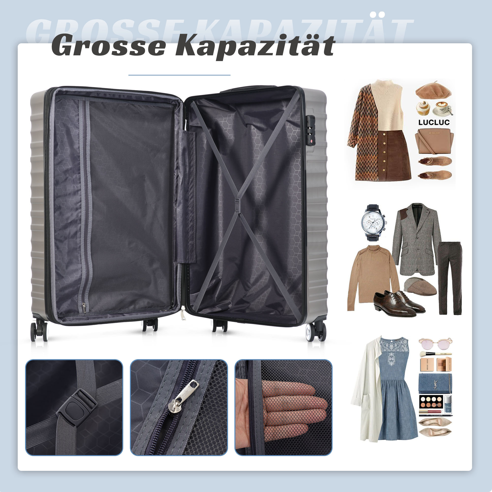 035G Koffer 4 ABS-Gepäck, Hochwertiges MERAX TSA-Schloss, Räder