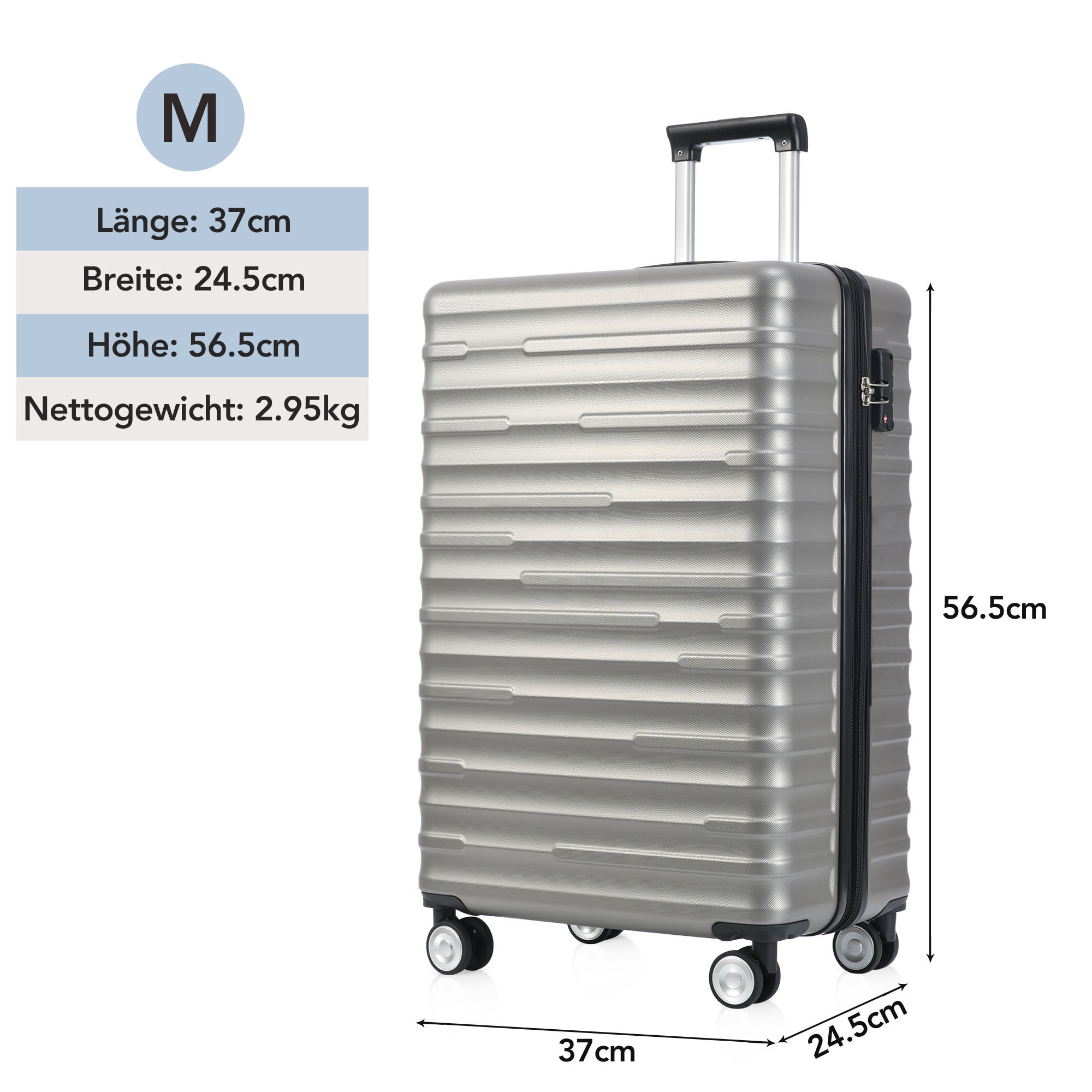 MERAX 033G Hochwertiges Koffer ABS-Gepäck, TSA-Schloss, Räder 4
