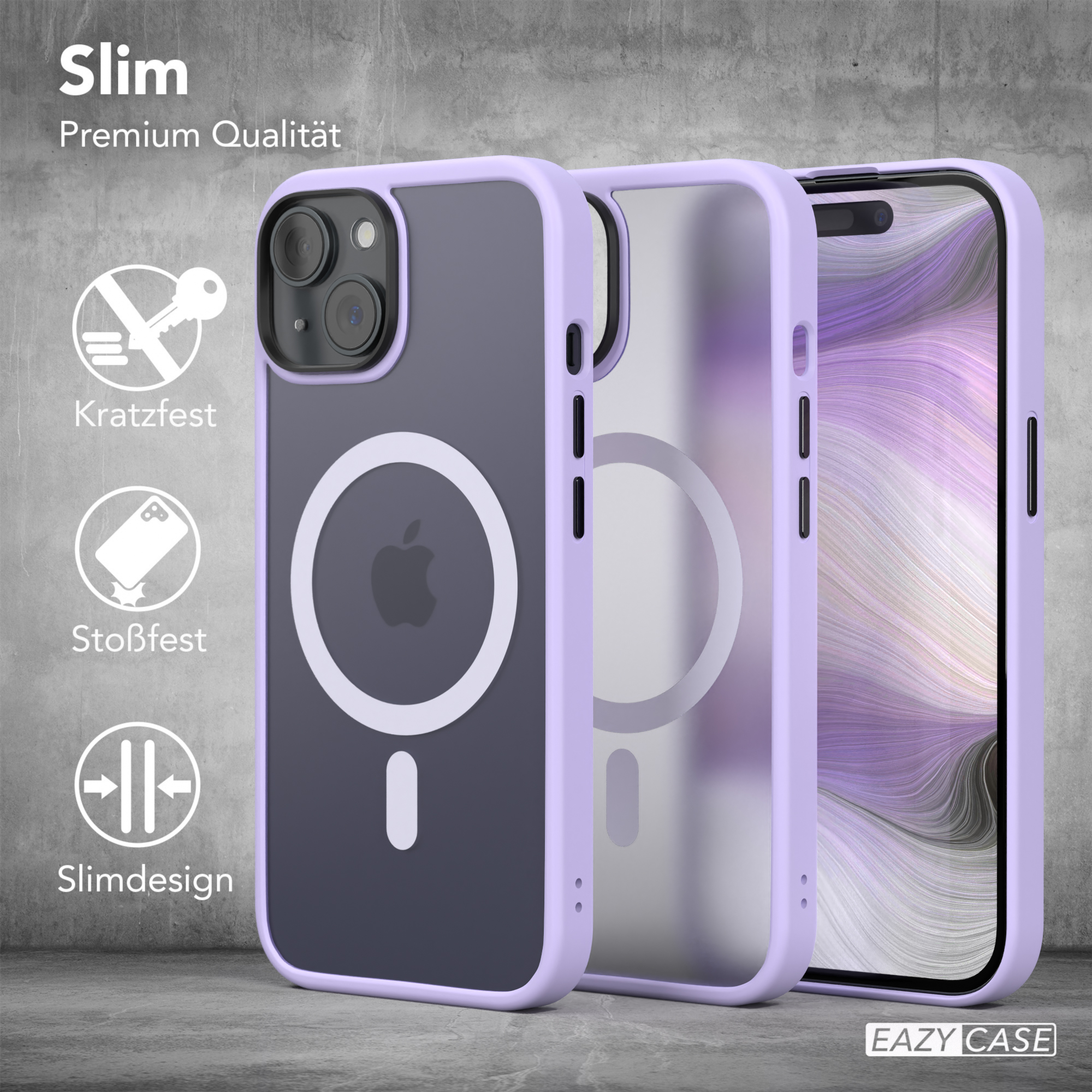 EAZY CASE Outdoor Case iPhone 15, MagSafe, Matt Violett Backcover, mit Apple