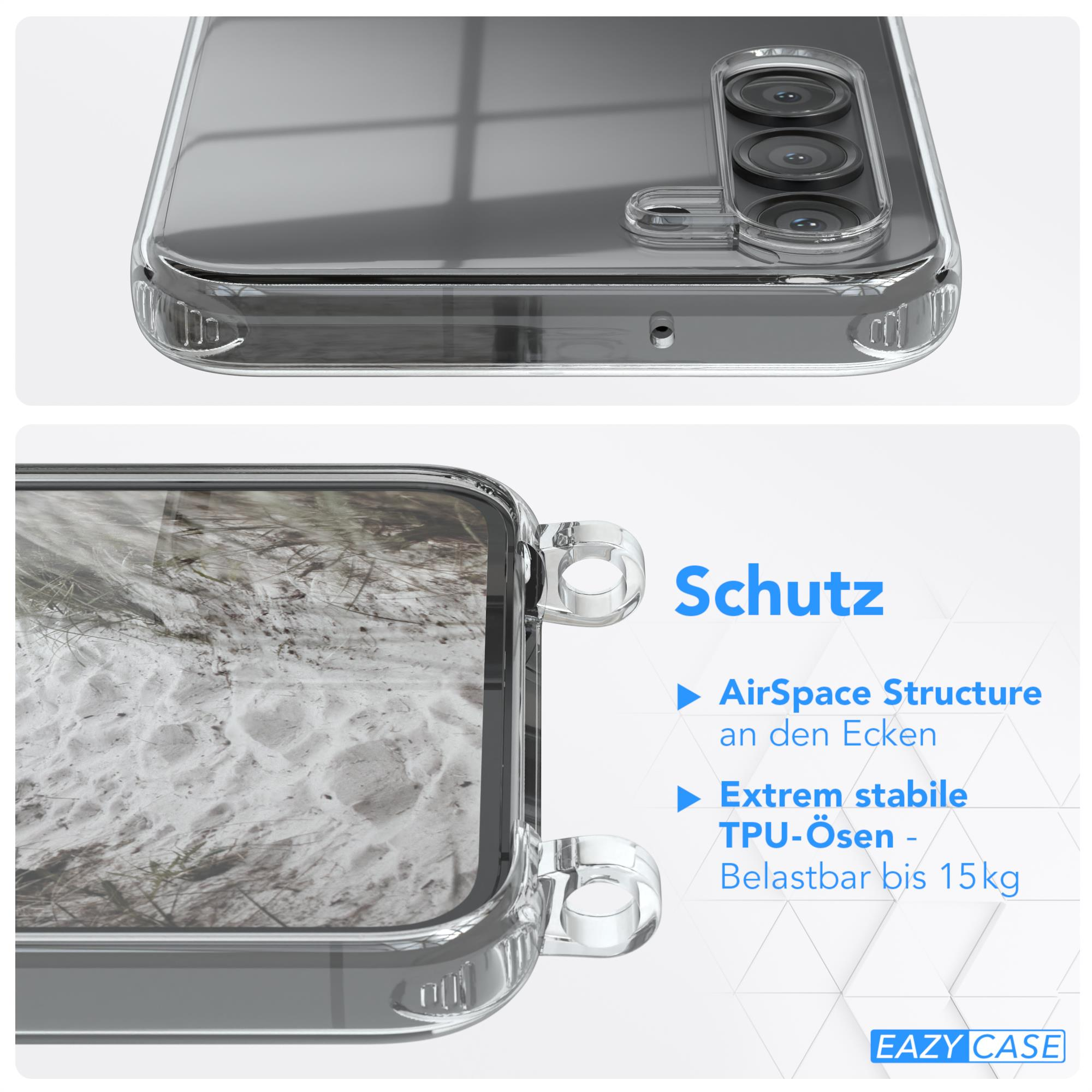Transparente Handyhülle mit Schutzfunktionen. Text zeigt 'AirSpace Structure' und 'Eazy Case'.