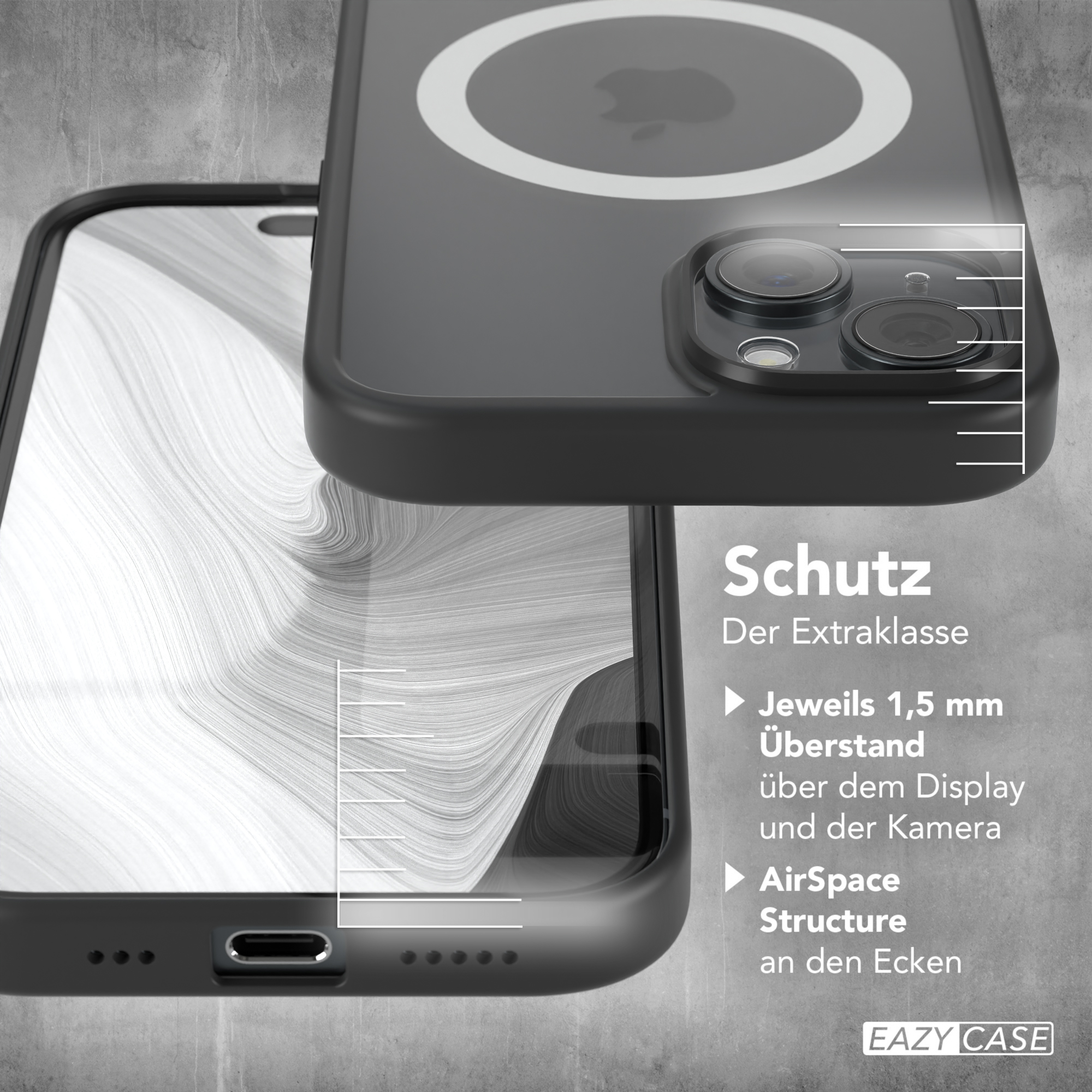 EAZY CASE Outdoor Case Backcover, Schwarz MagSafe, 15, iPhone Matt mit Apple