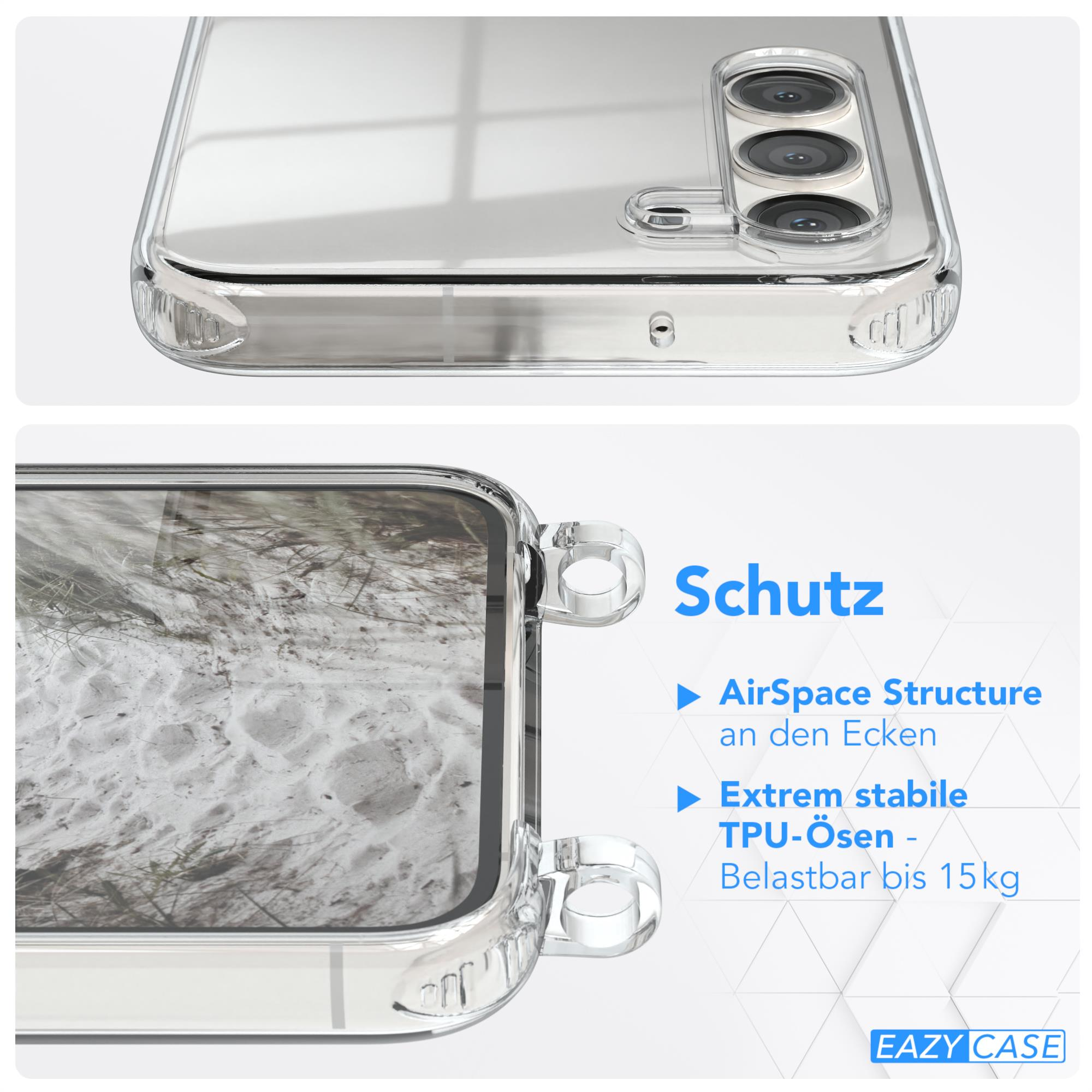 EAZY CASE Silber Umhängeband, Plus, Umhängetasche, Clips Galaxy / Clear S23 Cover Samsung, Weiß mit