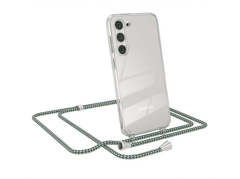 EAZY CASE Clear Cover mit Umhängeband, Umhängetasche, Samsung, Galaxy S23 Plus, Grün Weiß